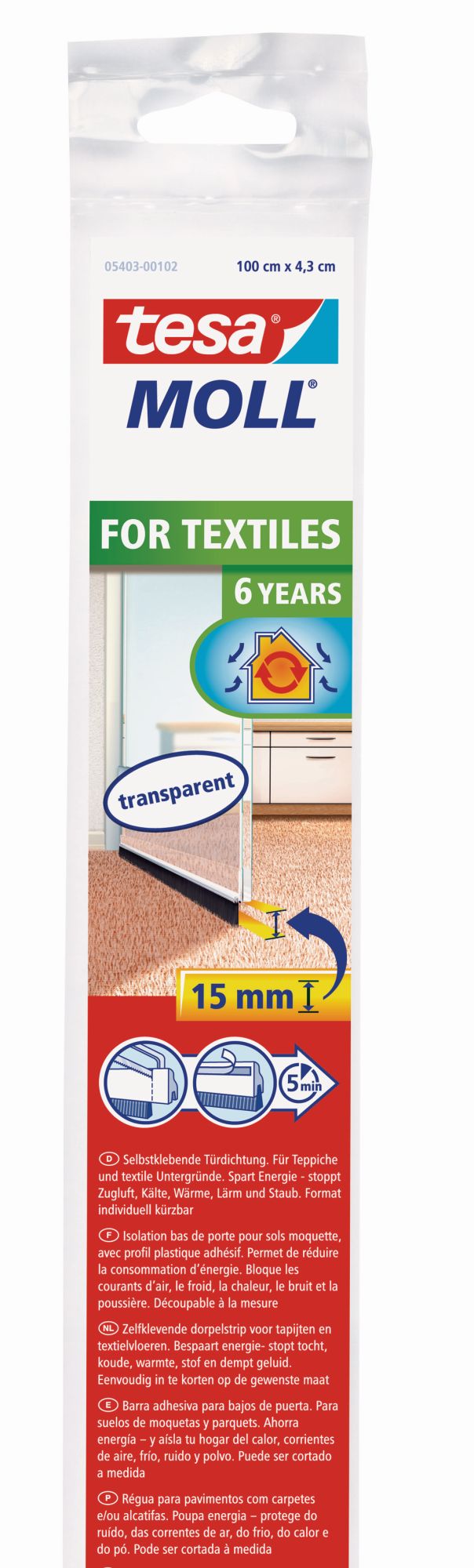 tesa 5403 Barras de PVC TEXTILESsuelos ligeramente desiguales o moquetas 1m x 43mm Trans