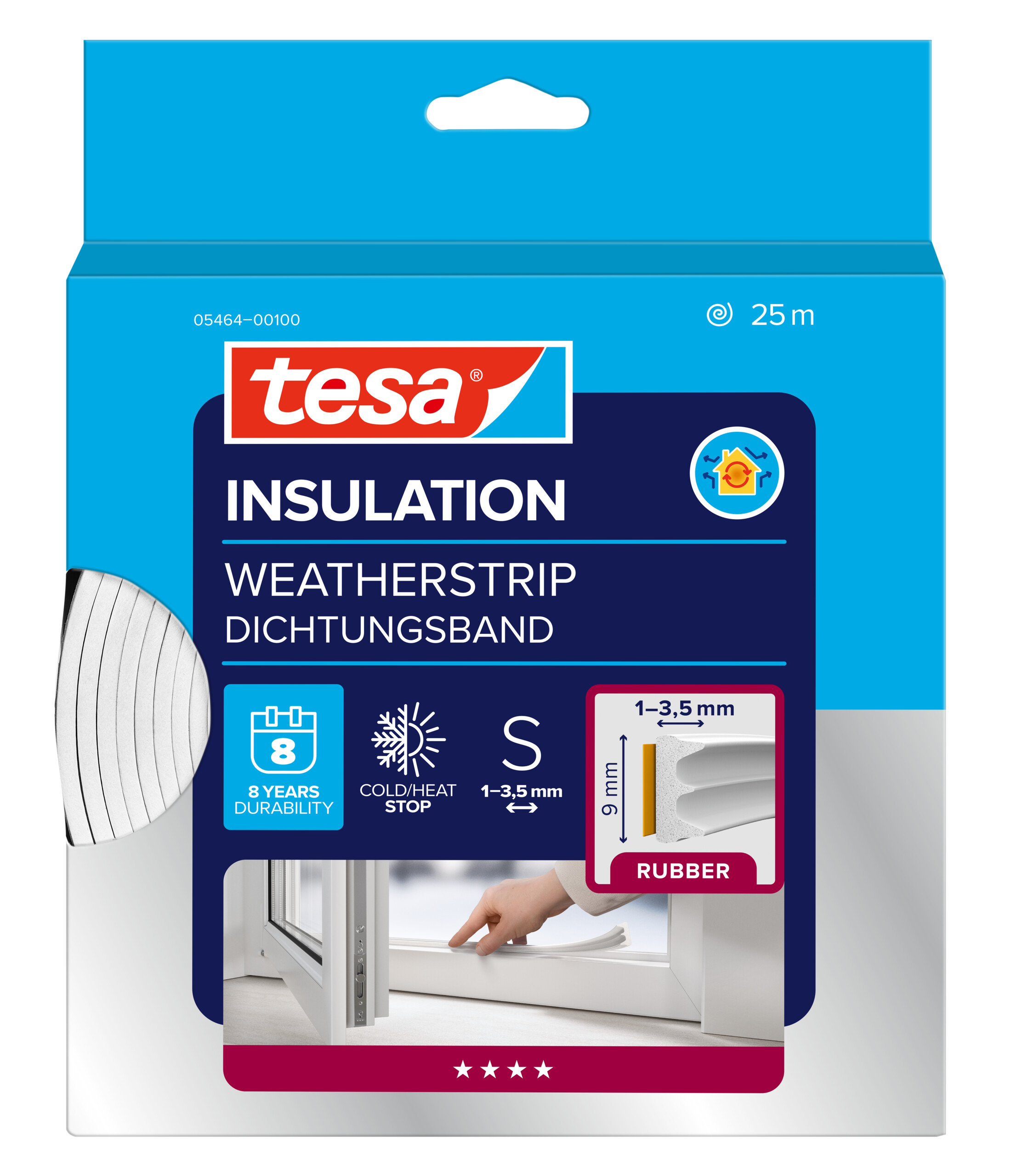 Burlete de caucho perfil E, 25m:9mm, blanco