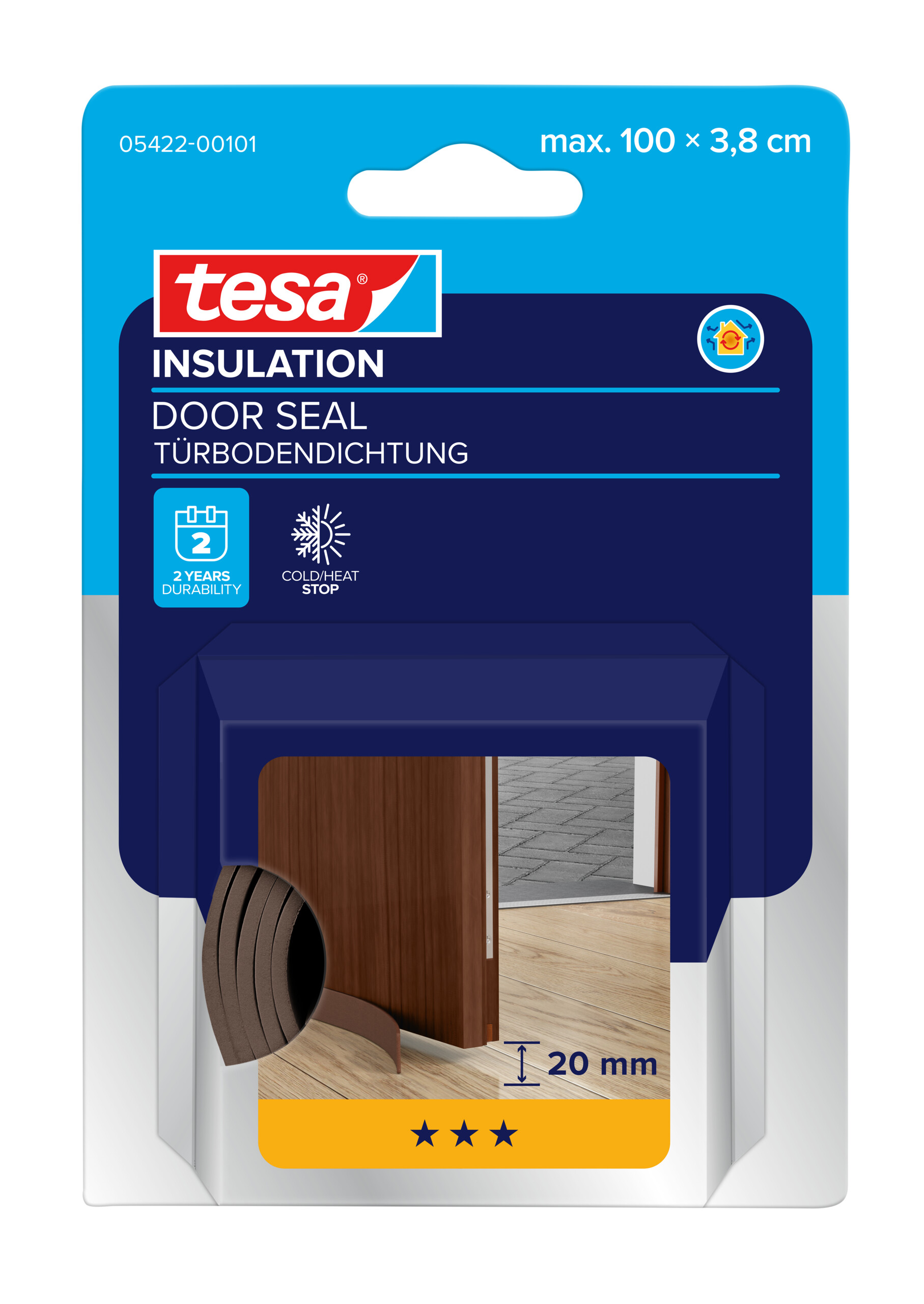 Burlete de caucho adhesivo para umbral de puertas 1m:38mm, marrón