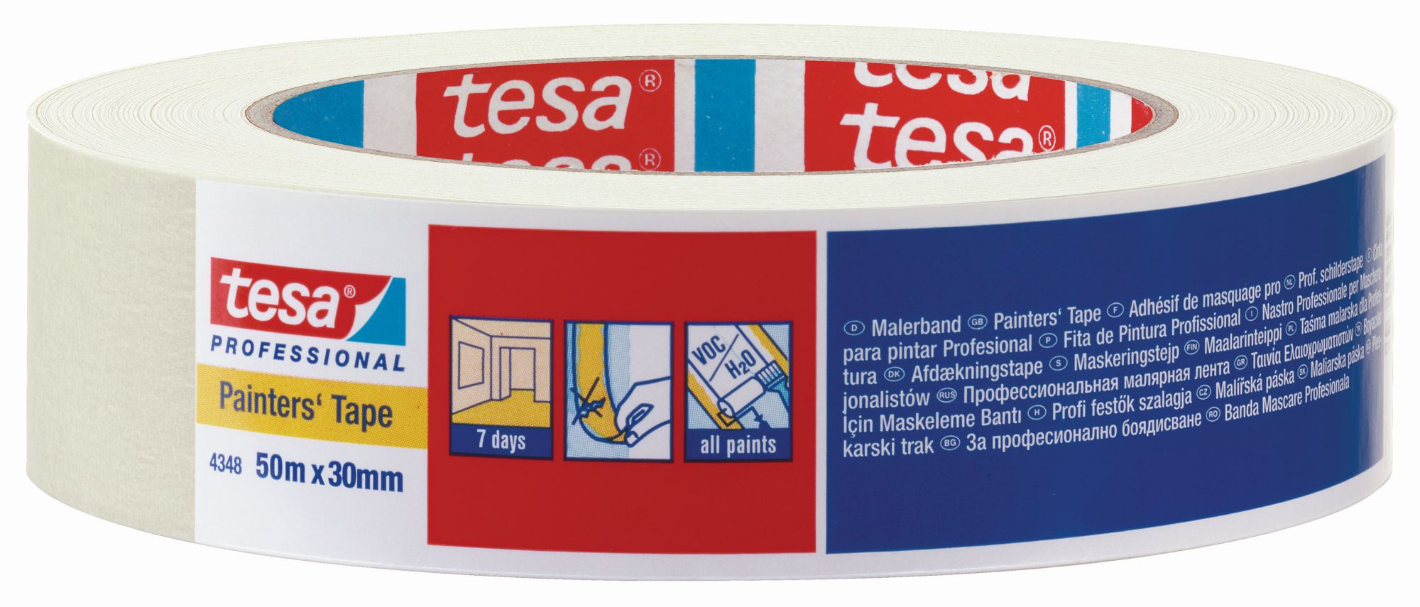 tesa 4348 Cinta para pintar Standard - Etiquetado individual, 50m x 30mm