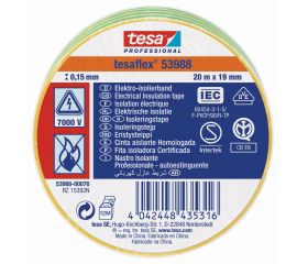 tesa 53988 Cinta Aislante Homologada 20m x 19mm Verde/Amarillo