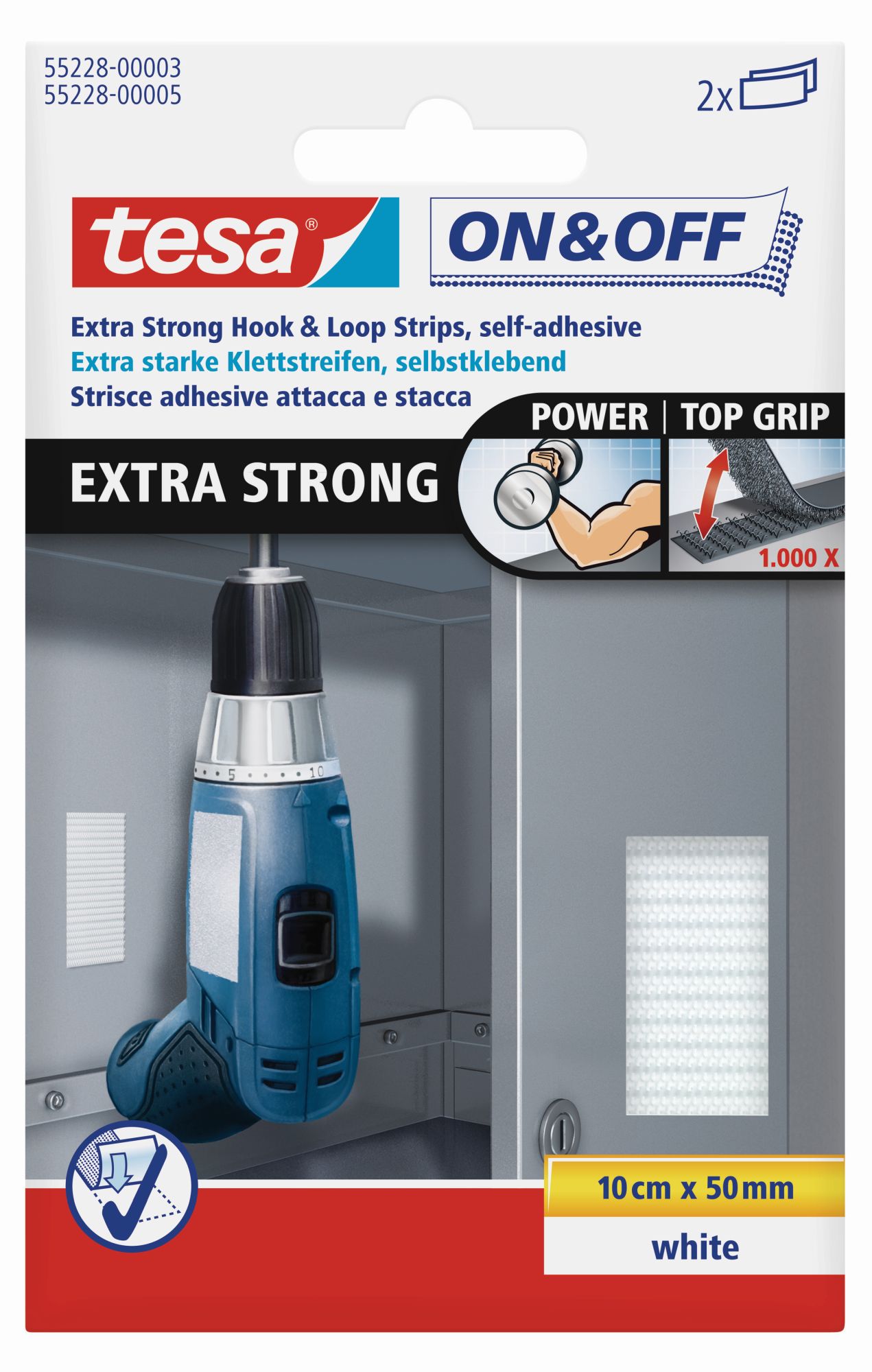 Tiras de cierre Extrafuerte 10cm x 50mm, 2 pares, Blanco