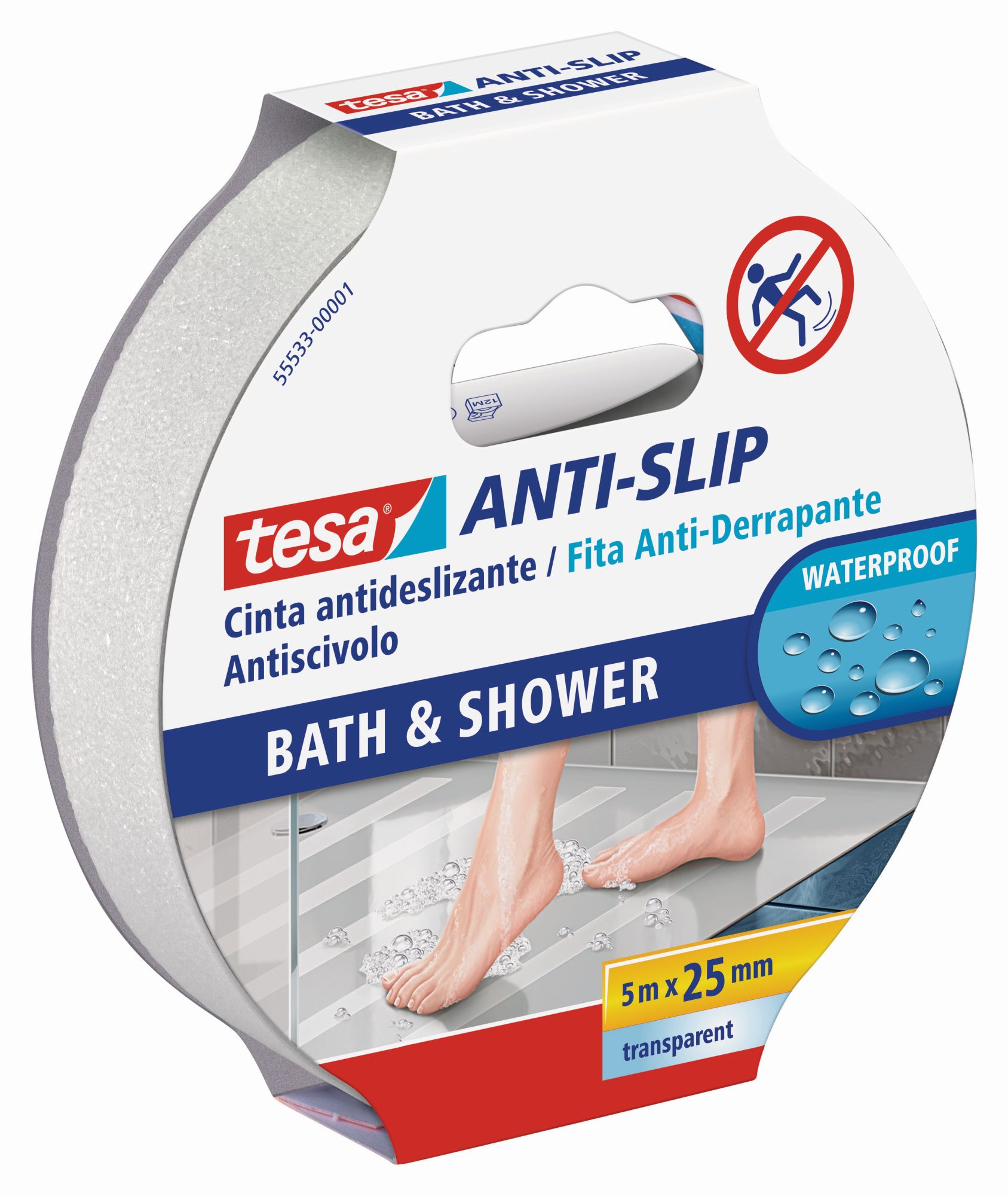 tesa Cinta Antideslizante Baño Y Ducha 5m x 25mm Transp.