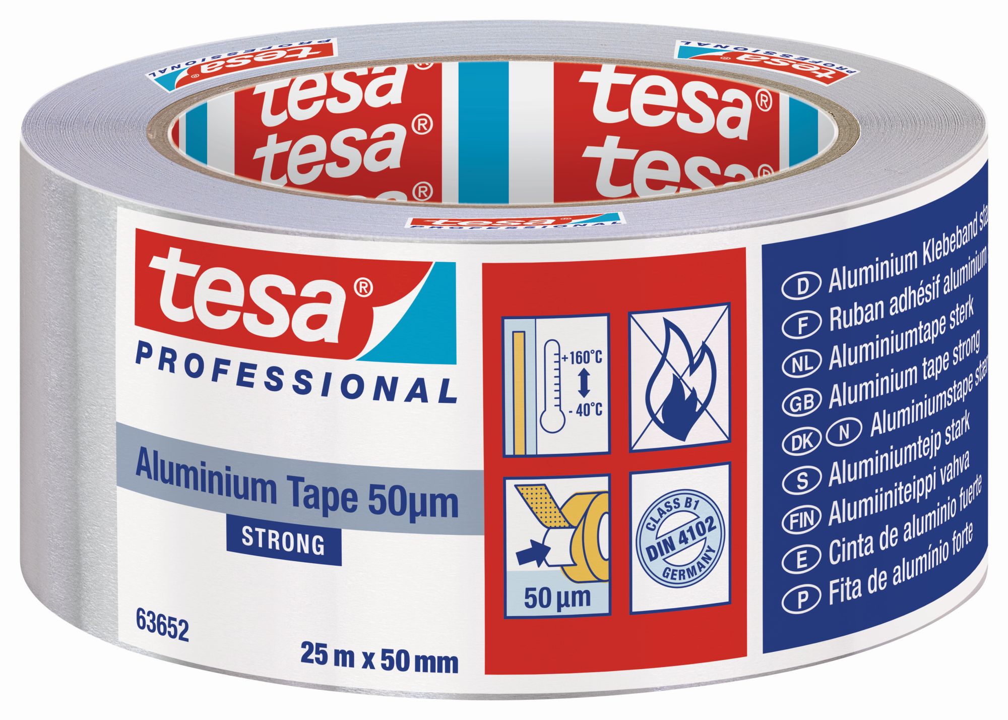 tesa Cintas de Aluminio Fuerte 50 micras 25m x 50mm con protector