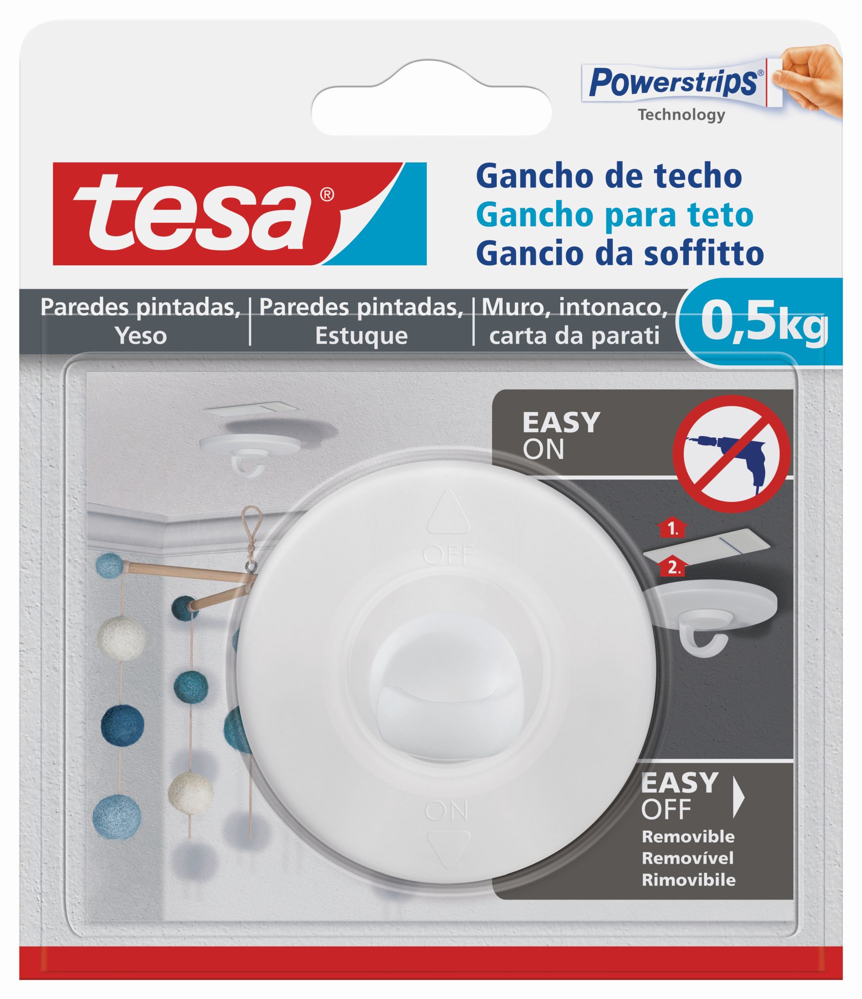 Gancho Adhesivo Techo 0,5Kg p/ pared pintada