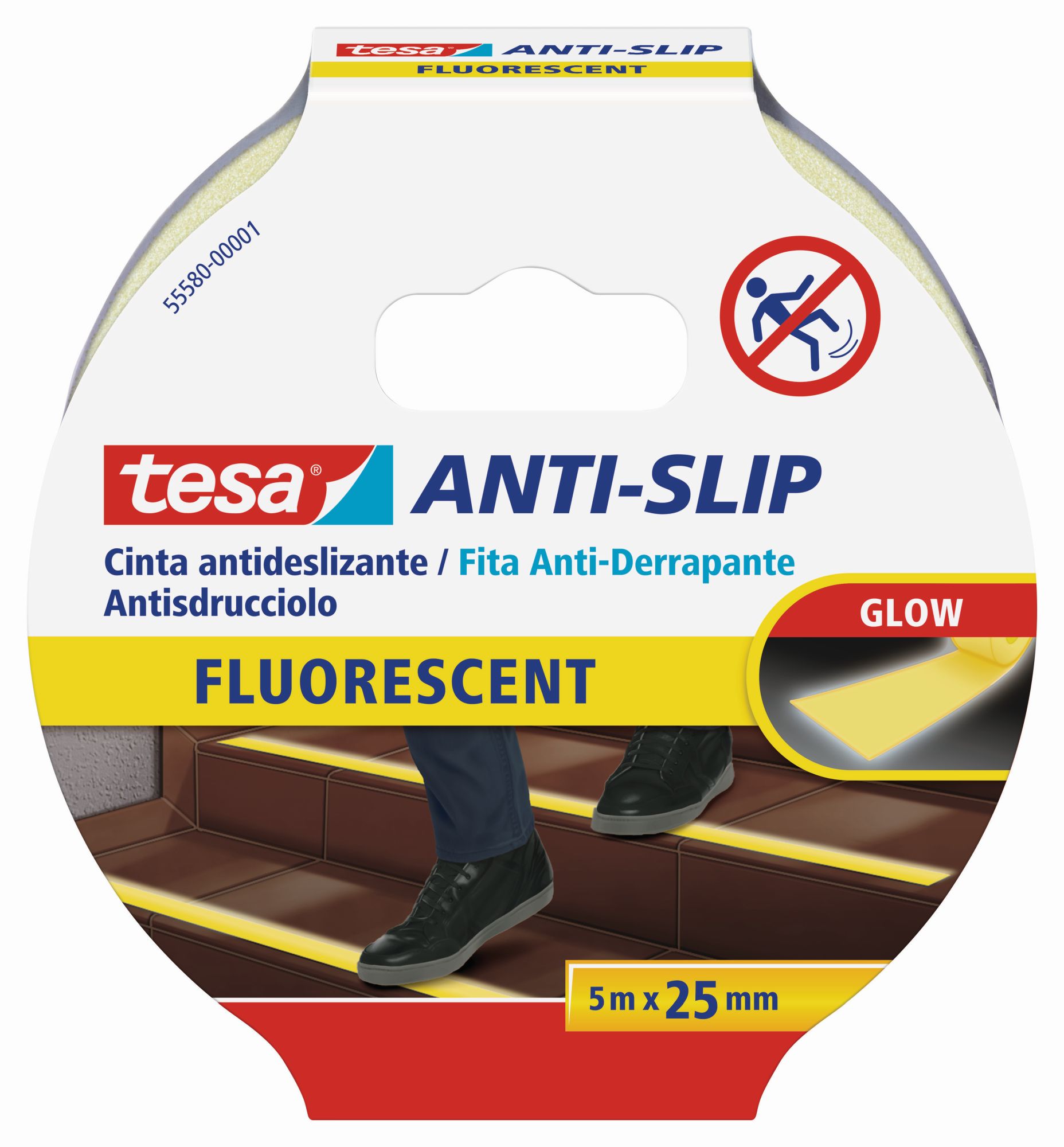 tesa Cintas Antideslizantes 5m x 25mm Amarilla fluoresc.