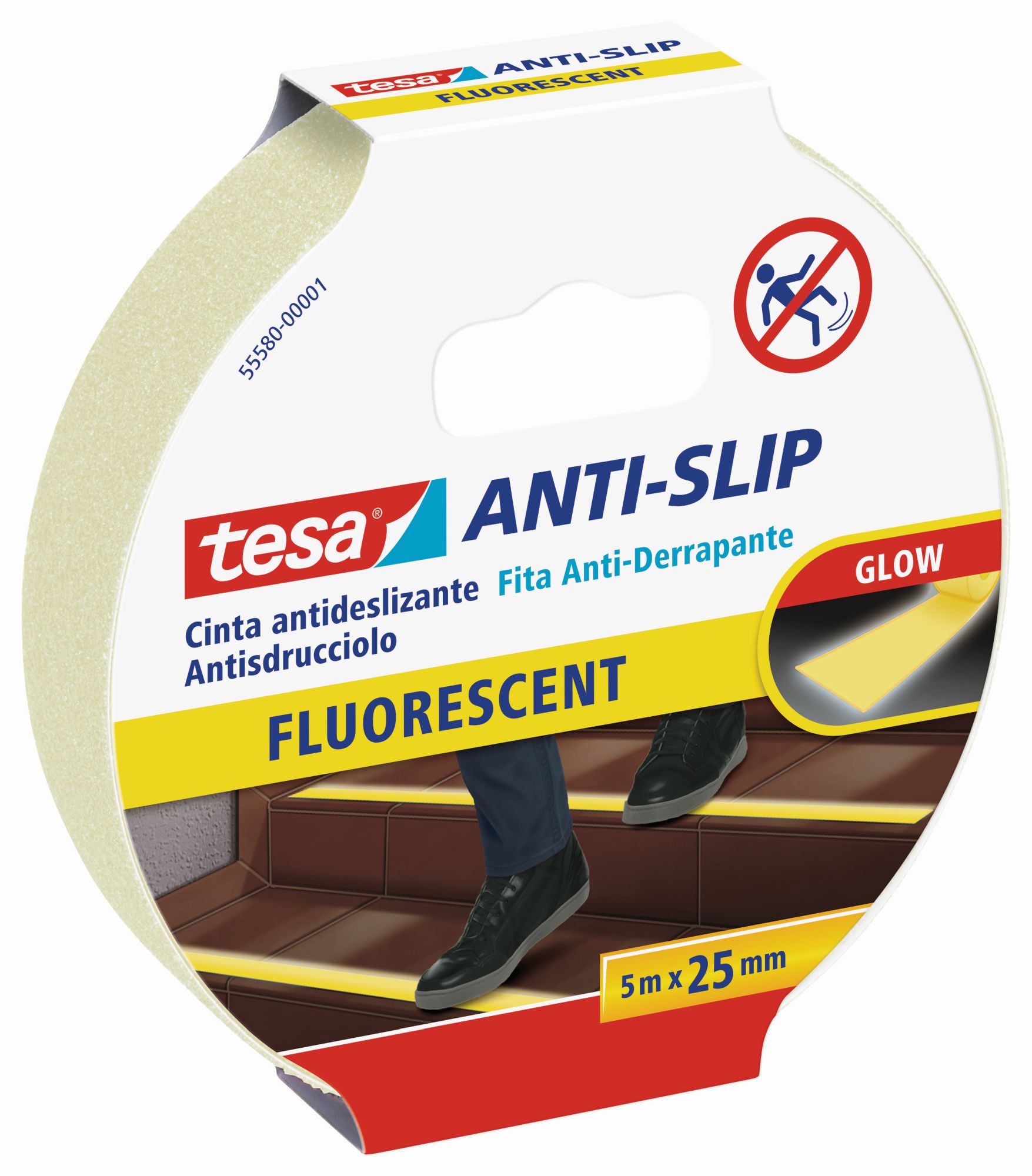 tesa Cintas Antideslizantes 5m x 25mm Amarilla fluoresc.