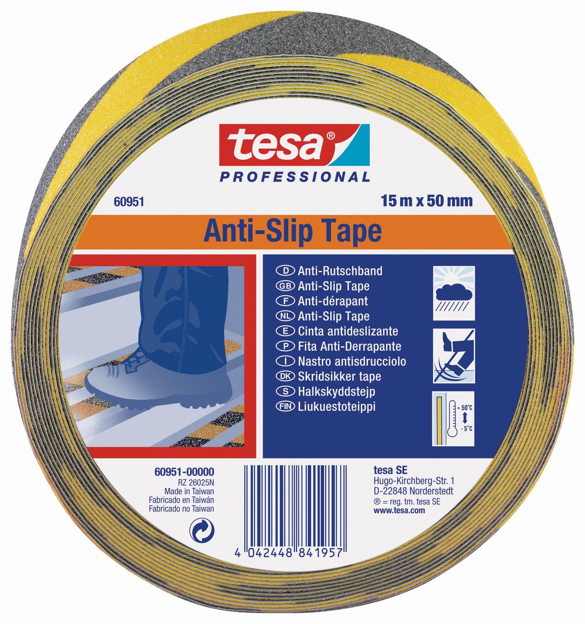 tesa Cintas Antideslizantes 15m x 50mm Negra/Amarilla