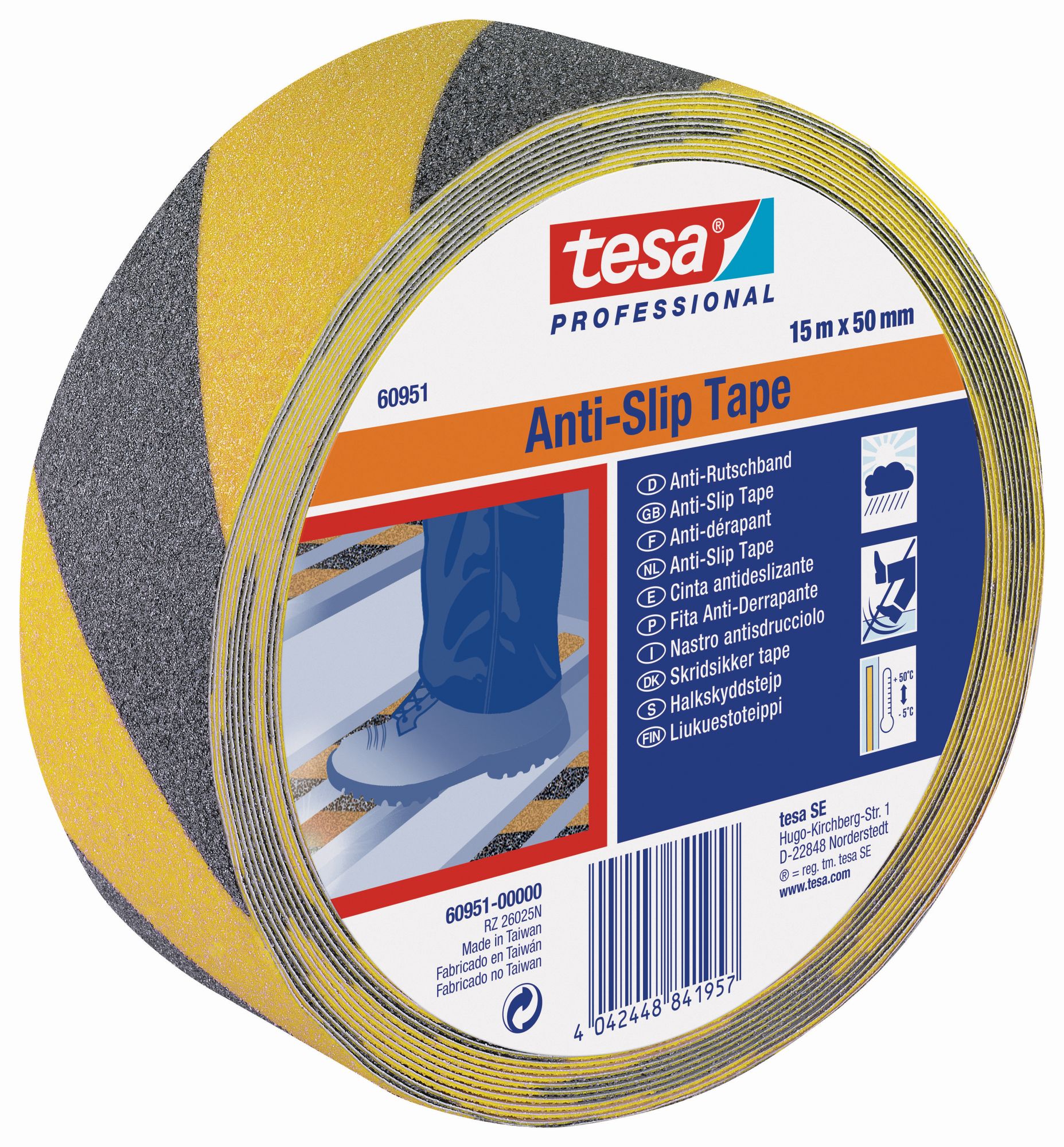 tesa Cintas Antideslizantes 15m x 50mm Negra/Amarilla