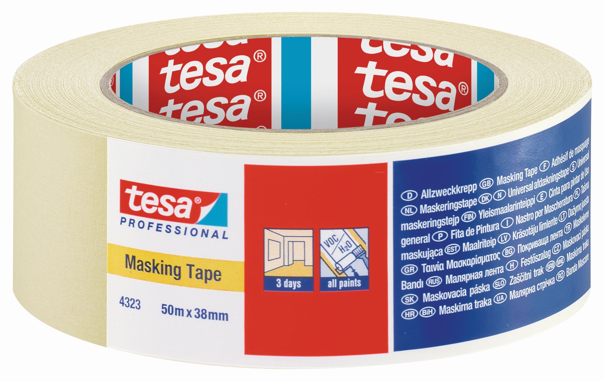 tesa 4323 Cinta para pintar de uso general - Etiquetado individual, 50m x 38mm