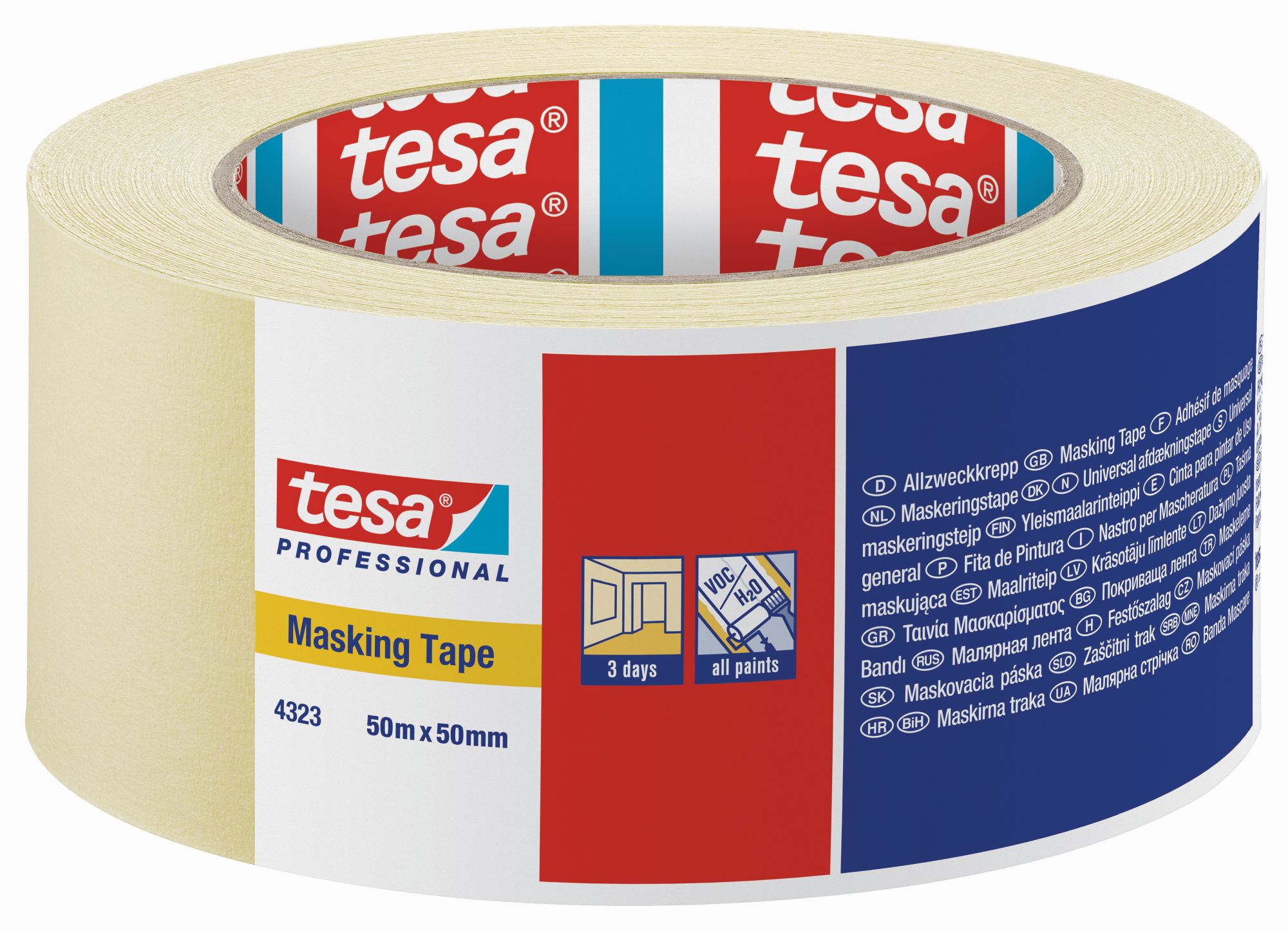 tesa 4323 Cinta para pintar de uso general - Etiquetado individual, 50m x 50mm