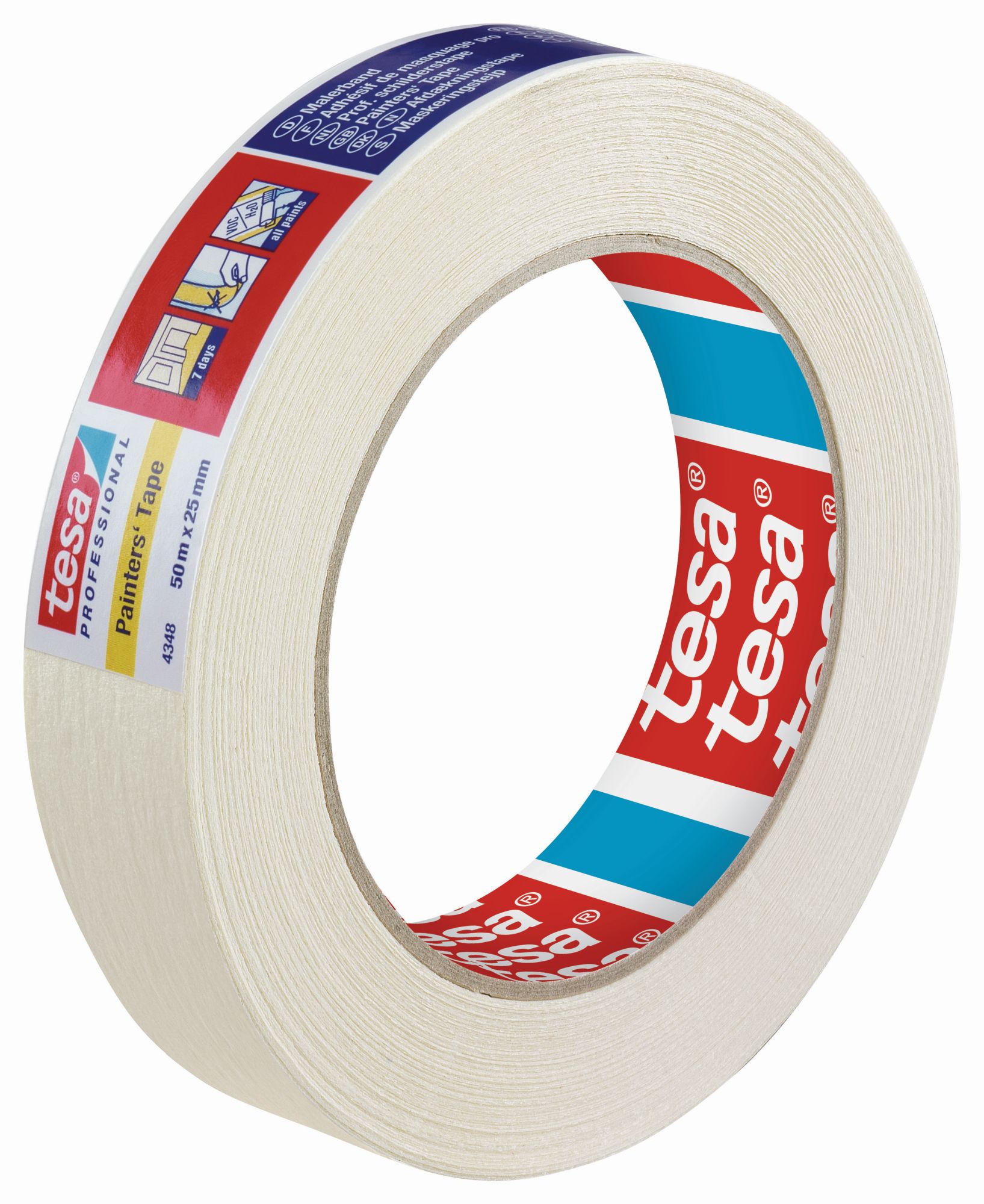 tesa 4348 Cinta para pintar Standard - Etiquetado individual, 50m x 25mm