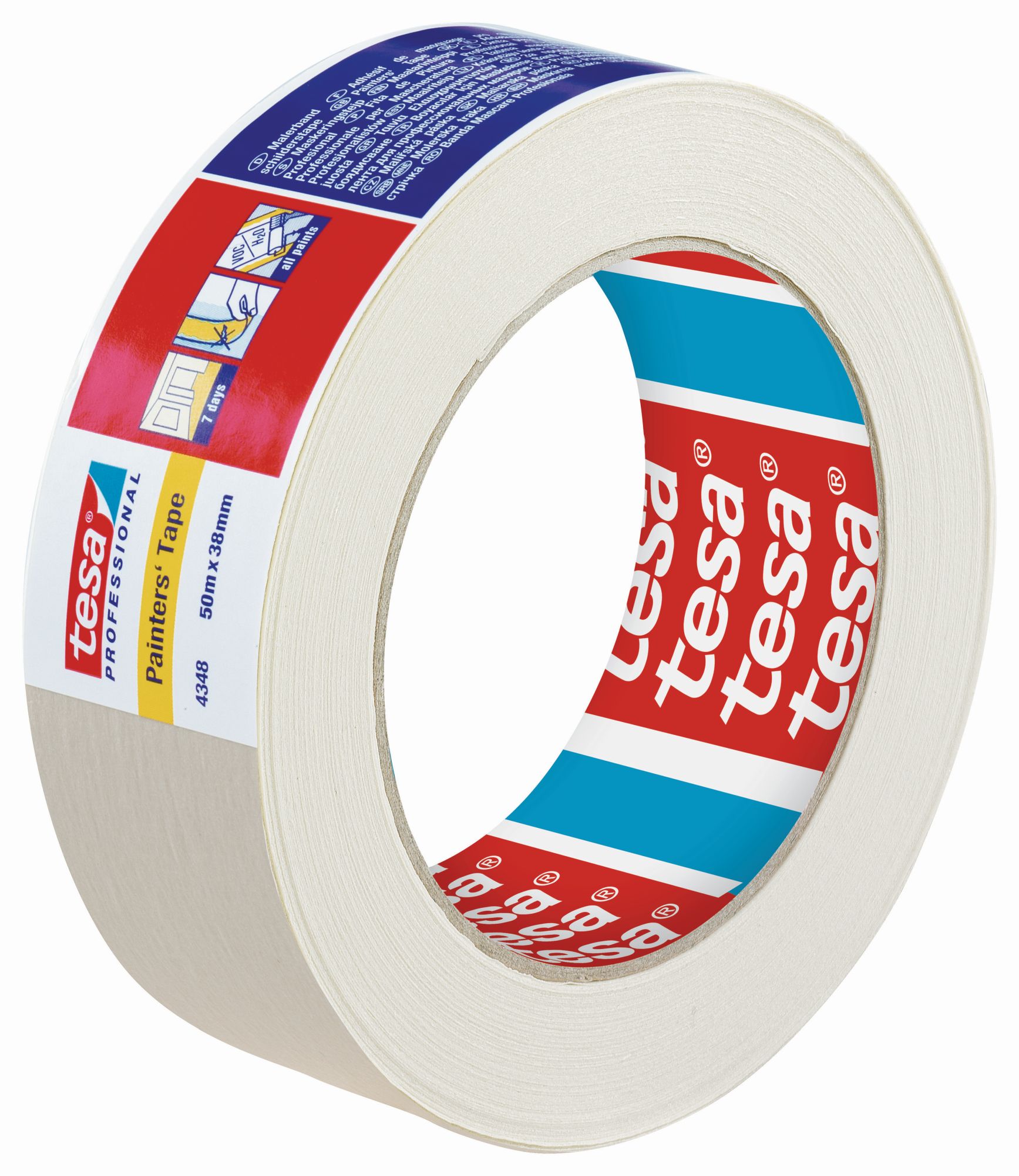 tesa 4348 Cinta para pintar Standard - Etiquetado individual, 50m x 38mm