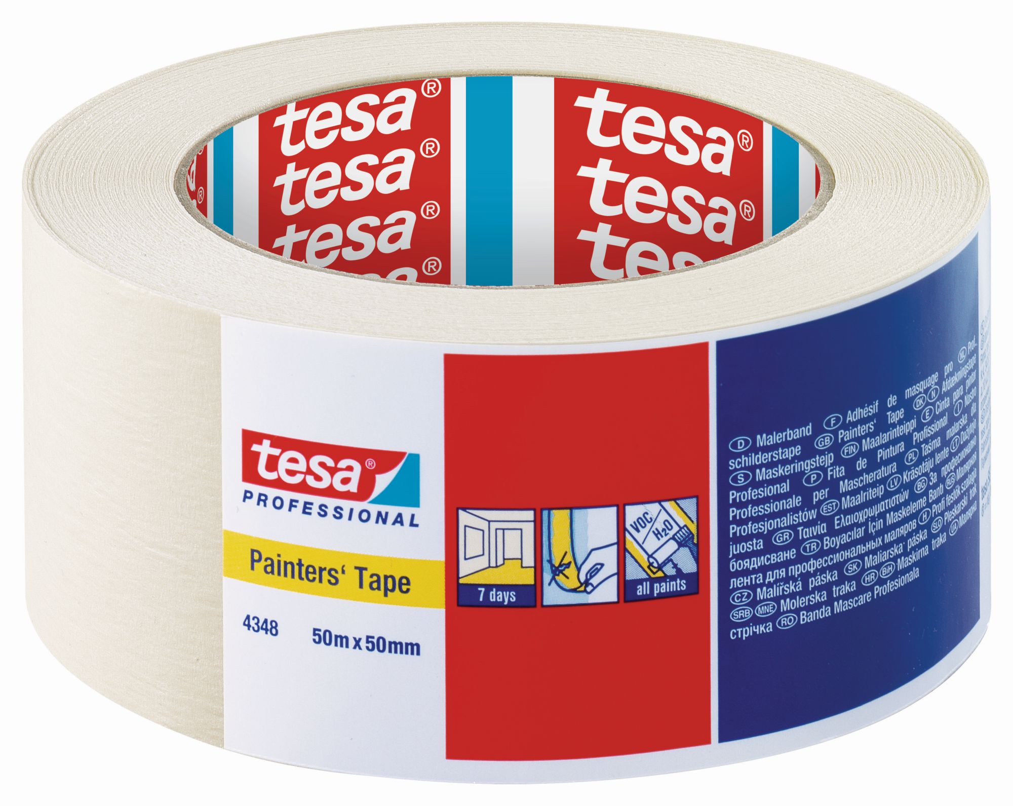tesa 4348 Cinta para pintar Standard - Etiquetado individual, 50m x 50mm