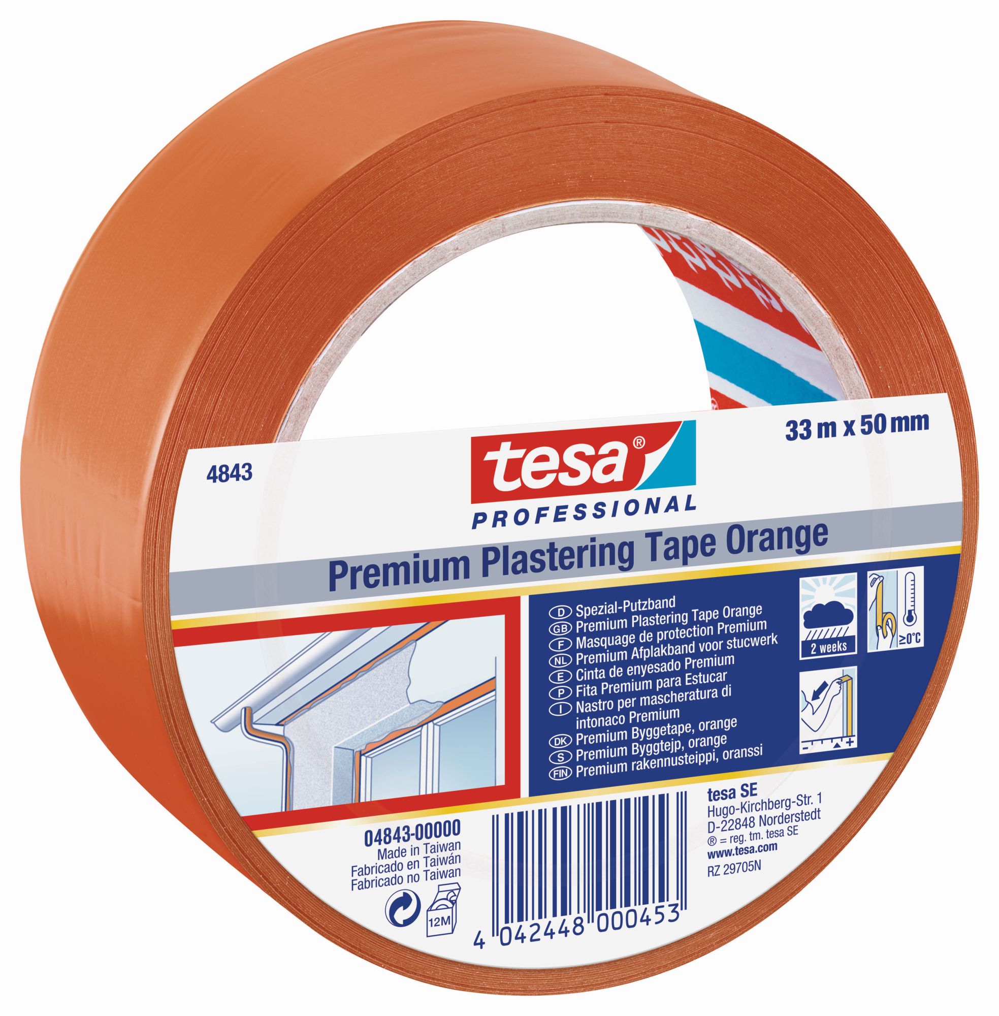 tesa 4843 Cinta de revoco Premium 33m x 50mm Naranja