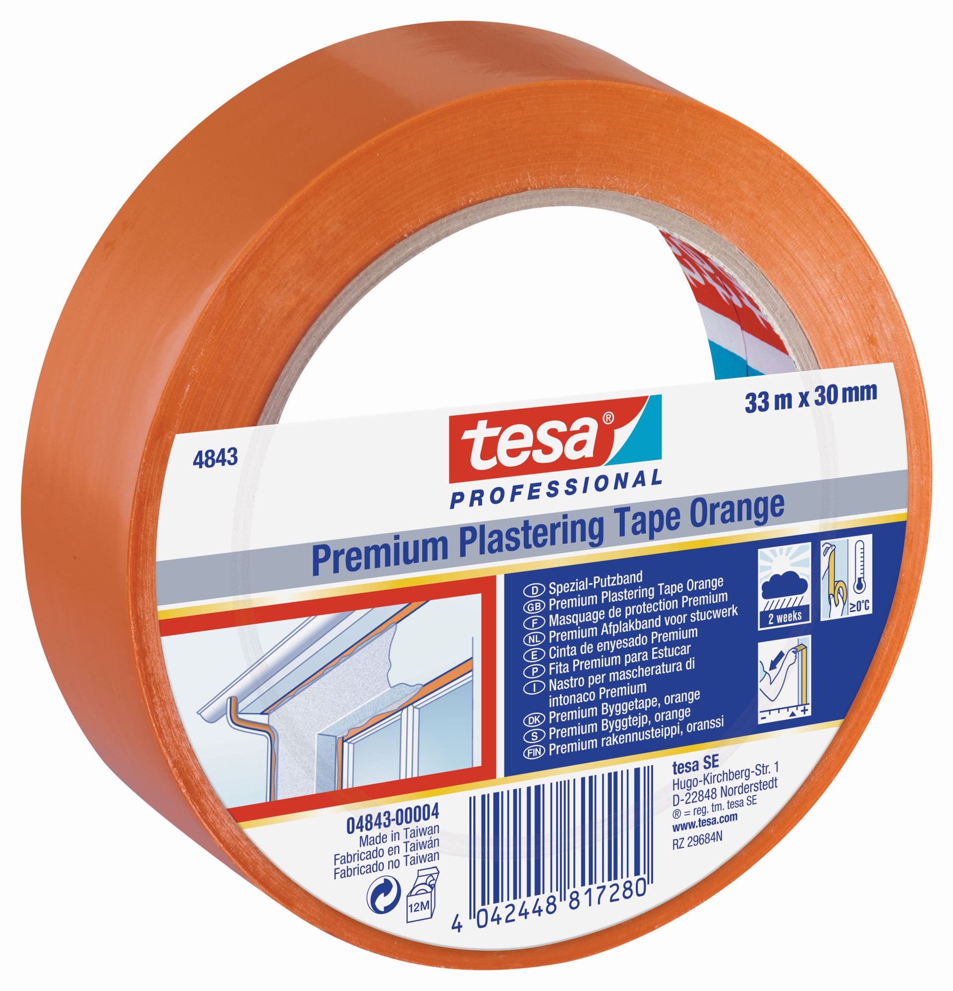 tesa 4843 Cinta de revoco Premium 33m x 30mm Naranja