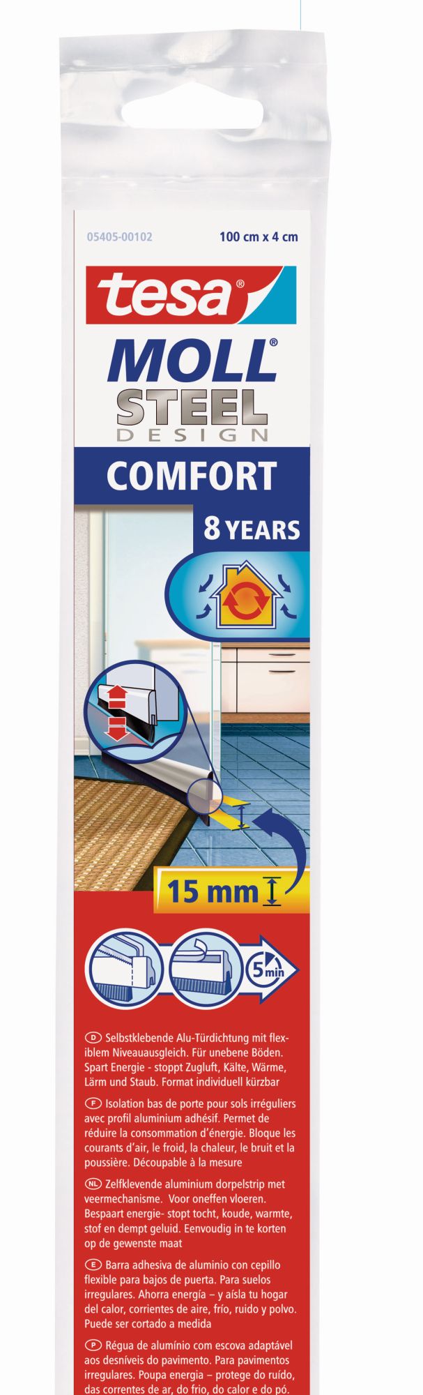 tesa 5405 Barras de aluminio COMFORT para suelos desiguales 1m x 40mm Acero Inoxidable