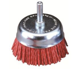 Cepillo taza bricolage nylon abrasivo rojo, grano 80, diam. 75, con espiga 6mm