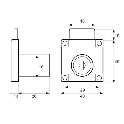 CERRADURA TAQUILLA CM14 26mm MK02 CB