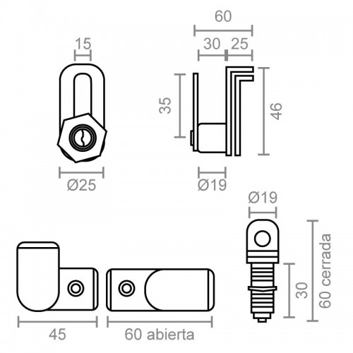 CERRADURA TAQUILLA CANDADO CM20 46x25mm CB