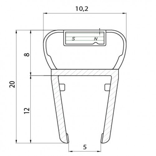 PERFIL MAMPARA MAGNETICO 180º PF01 6/8mm TR