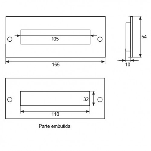 TIRADOR EMBUTIR RECT PCR01 165x54mm NE