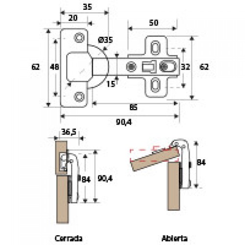 BL BISAGRA CAZOLETA 90º RINCONERA C/PISTON BC13 ZN