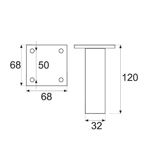 PATA MUEBLE CUADRADA PT16 120x32mm AL