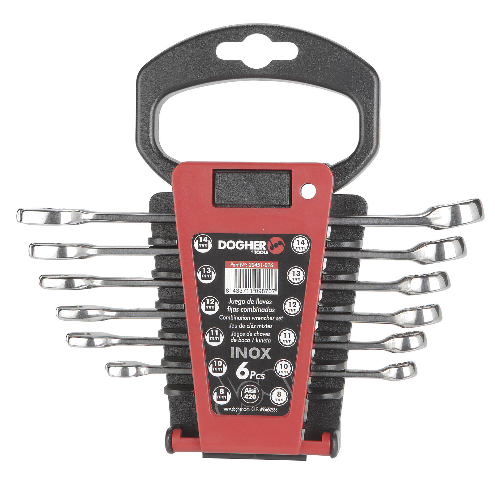 Juego 6 Llaves DOGHER Fijas Combinada Inox Soporte Plástico