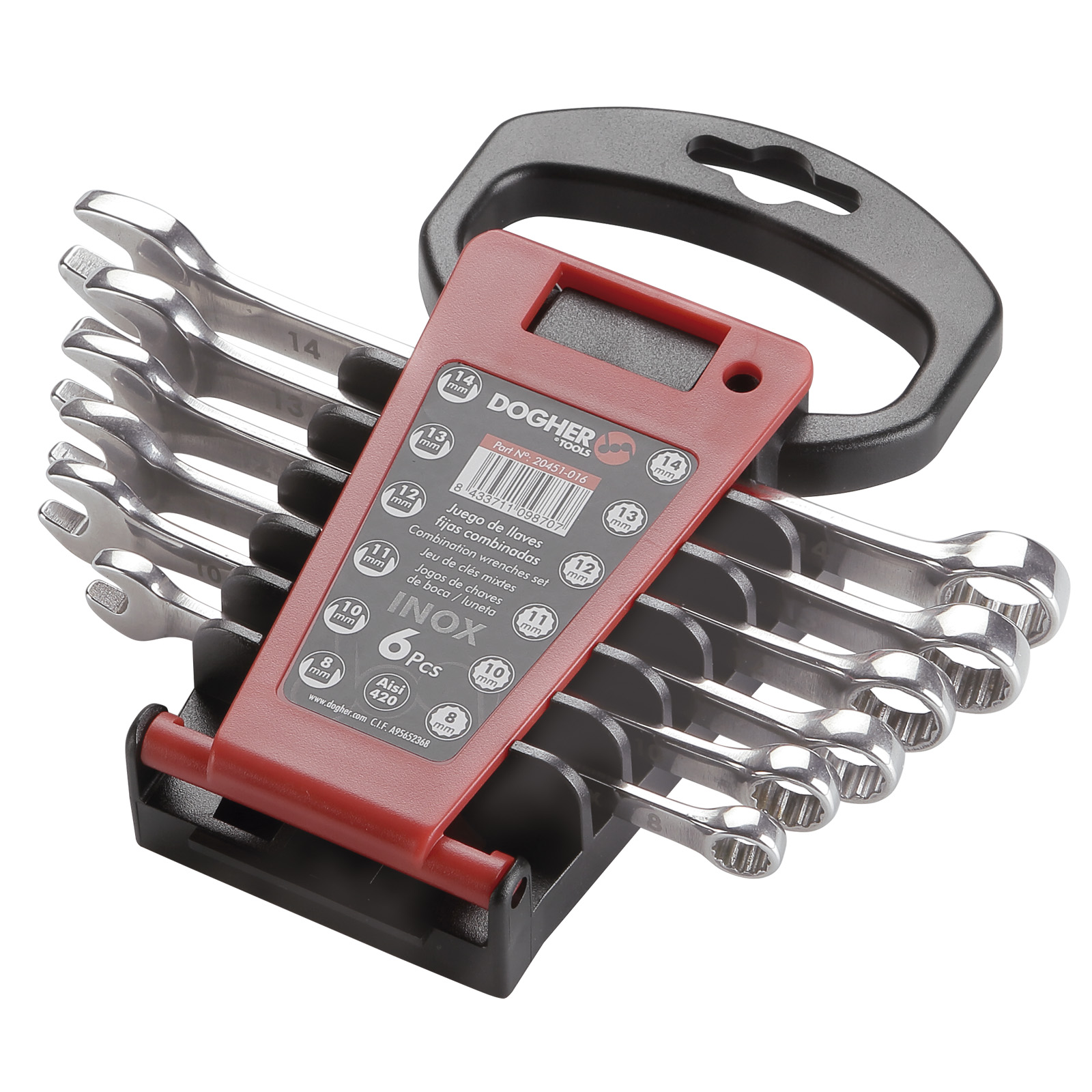 Juego 6 Llaves Fijas Combinada Inox Soporte Plástico