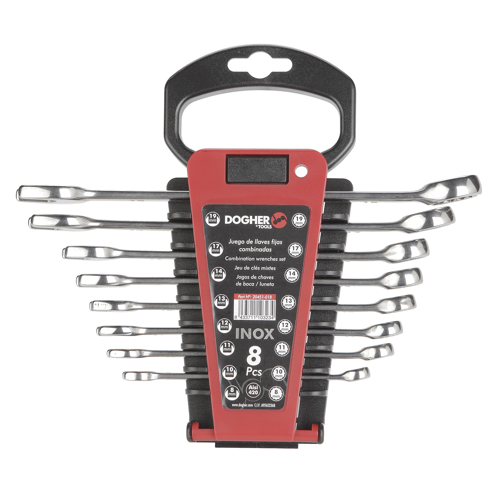 Juego 8 Llaves DOGHER Fijas Combinada Inox Soporte Plástico