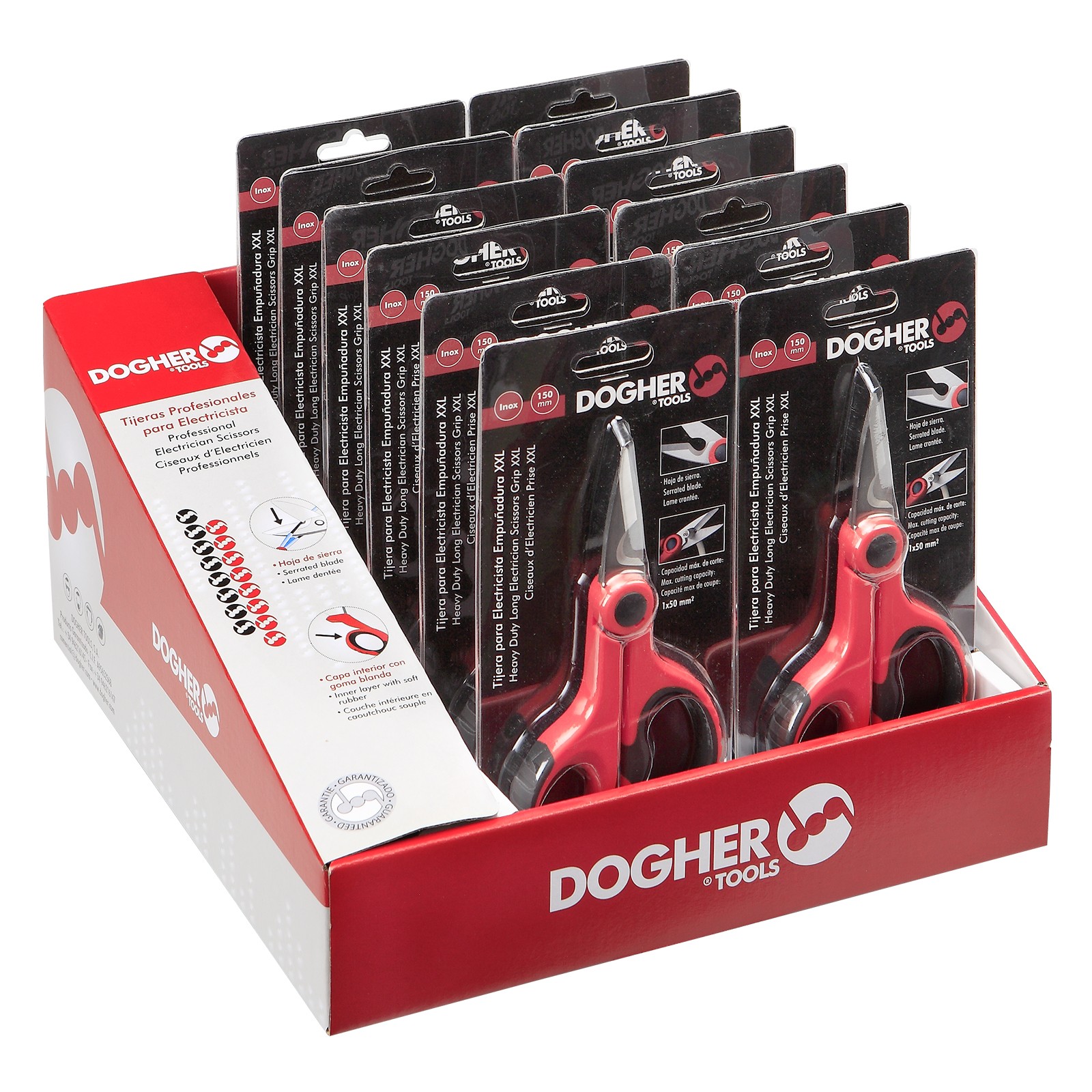 Expositor Mostrador 12 Tijeras Electricista DOGHER Profesional XXL