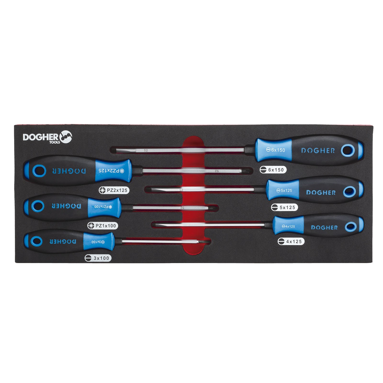 Bandeja Combinable DOGHER 1/4 - 6 Destornillador Boca Recta & Pozidriv Industrial Plus