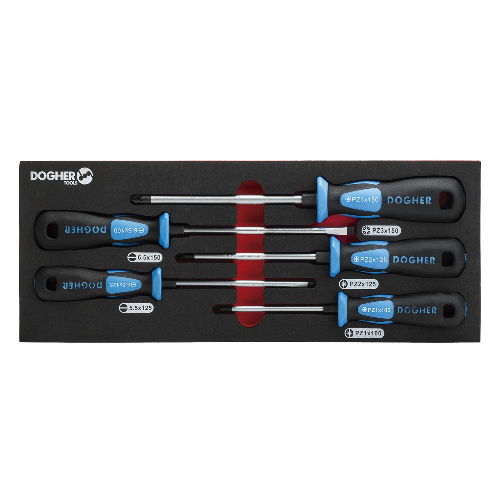Bandeja Combinable DOGHER 1/4 - 5 Destornillador Boca Recta & Pozidriv Industrial