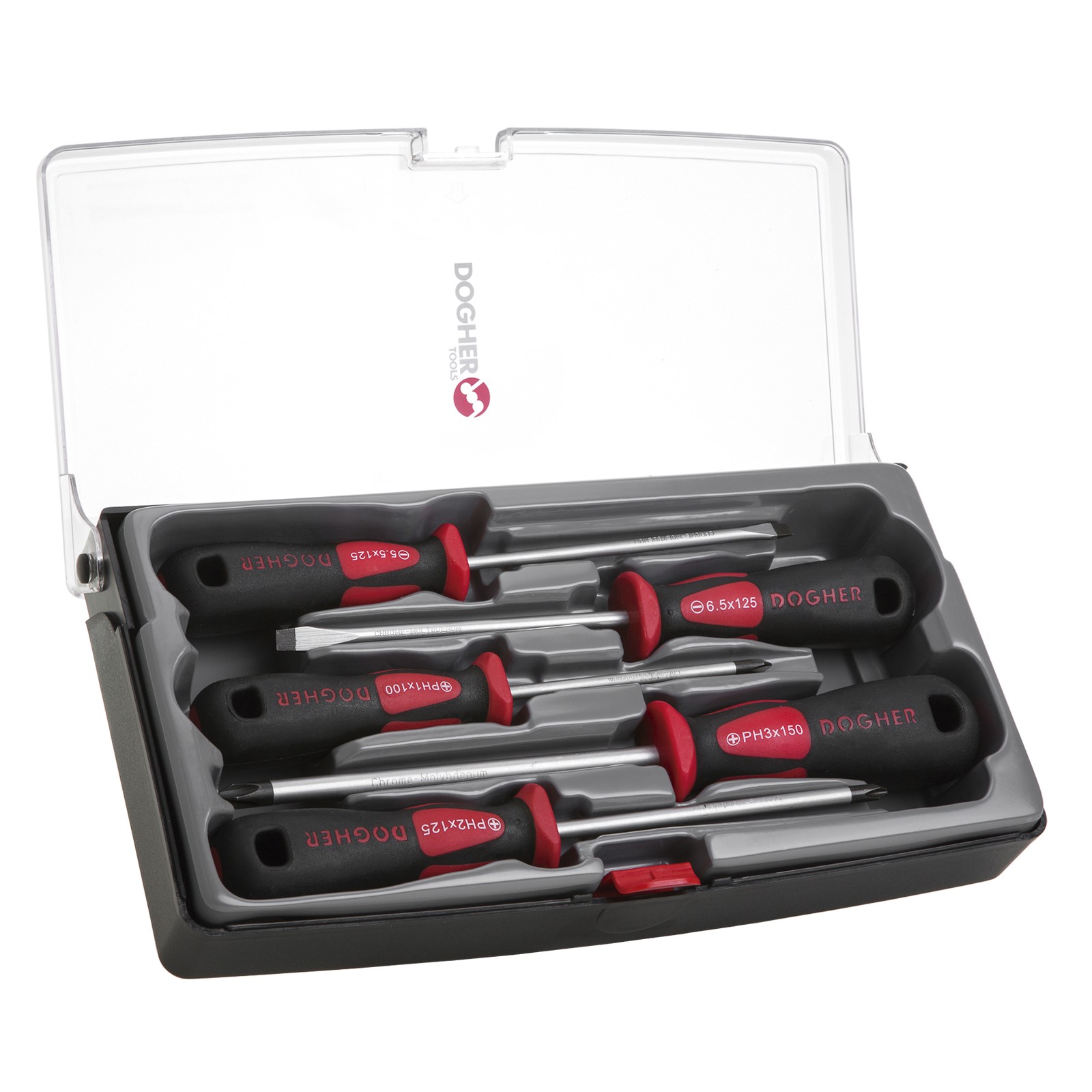 Juego 5 Destornillador Profesional DOGHER Boca Plana Phillips Caja Plástico