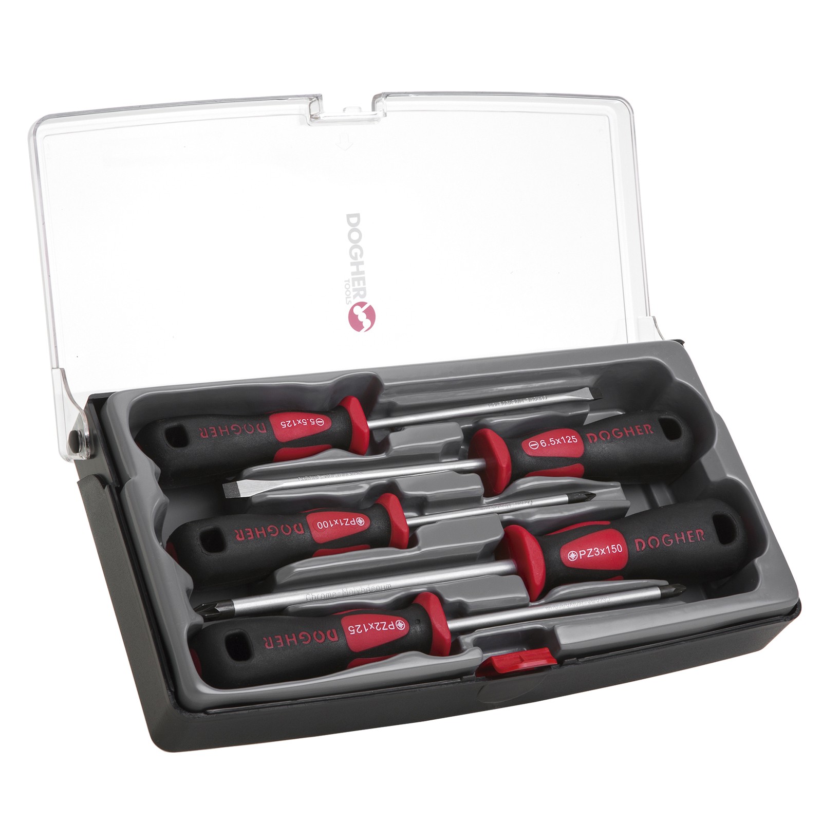 Juego 5 Destornillador Profesional DOGHER Boca Plana Pozidriv Caja Plástico