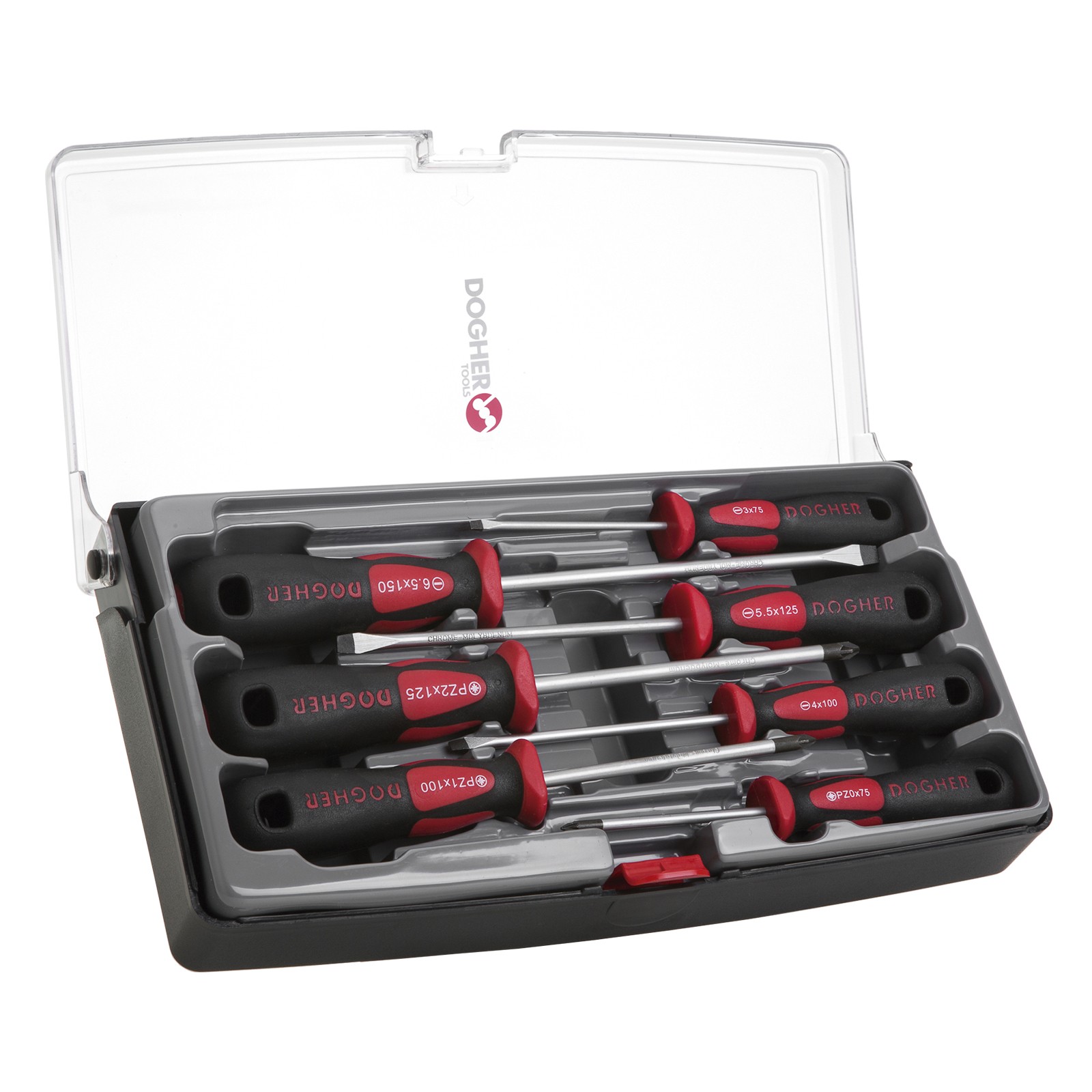 Juego 7 Destornillador Profesional DOGHER Boca Plana Pozidriv Caja Plástico