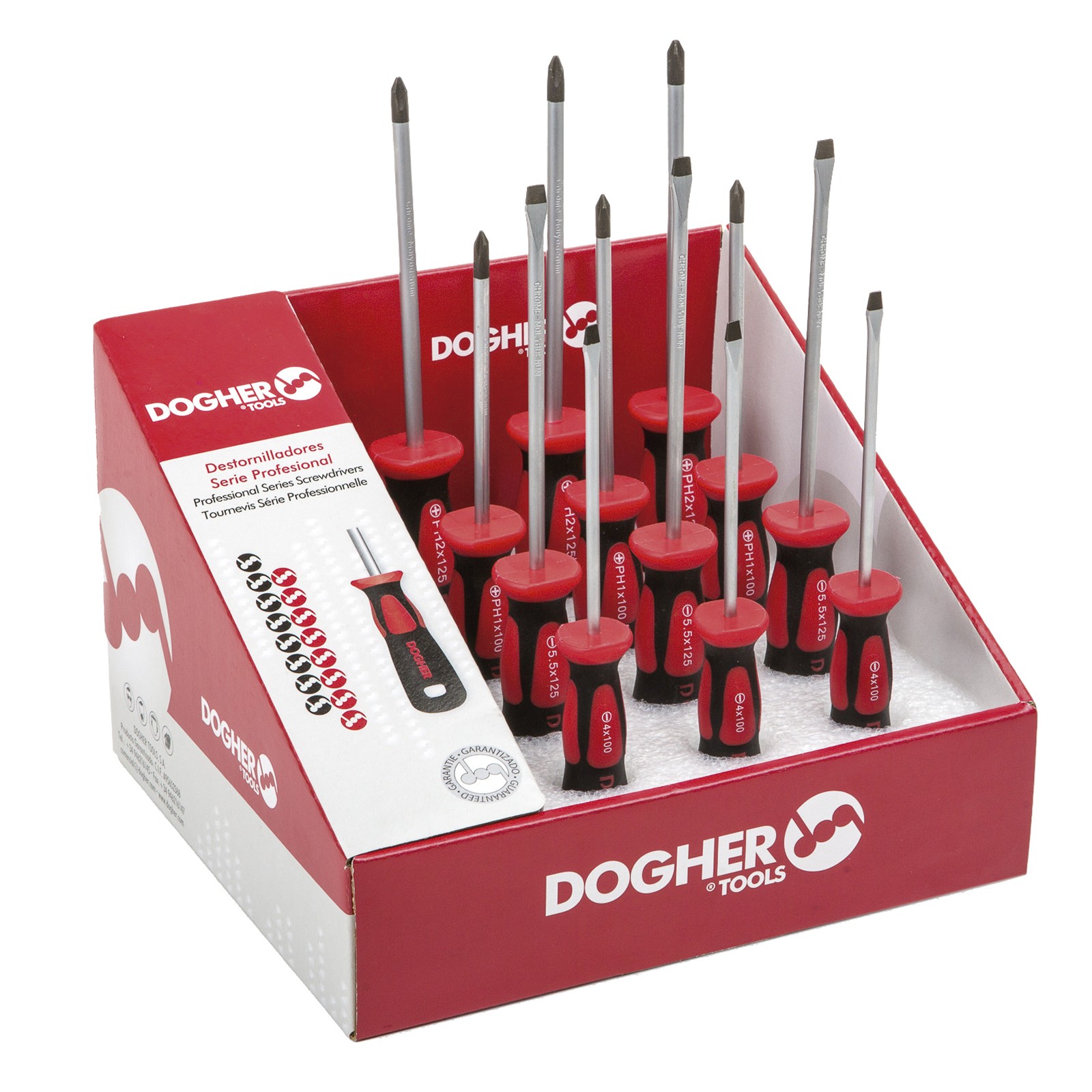 Expositor Mostrador 12 Destornillador Profesional DOGHER Boca Plana - Phillips