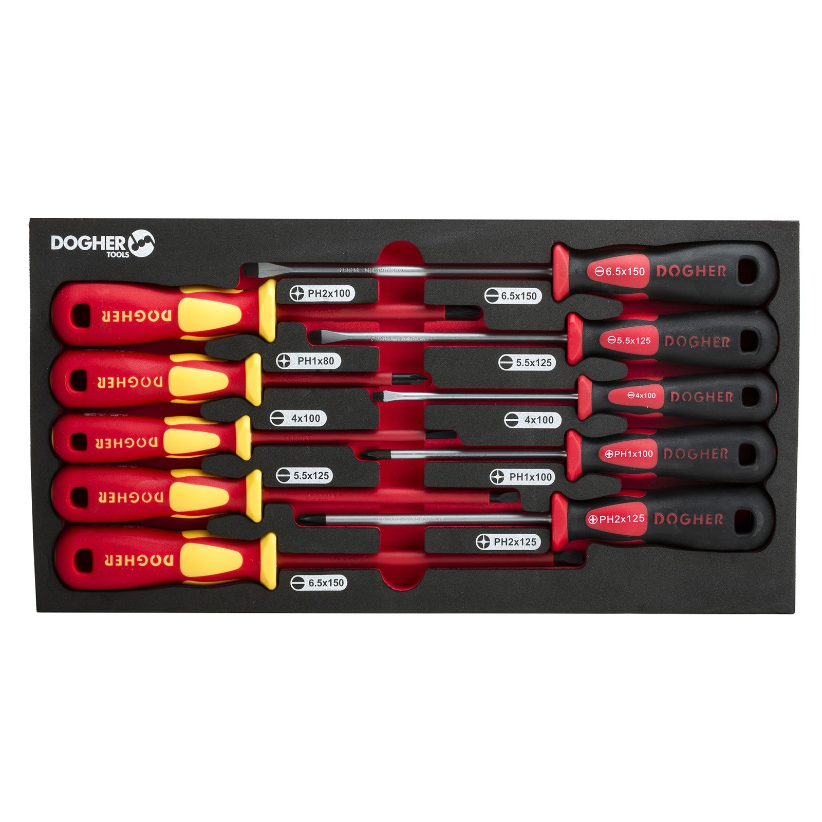 Bandeja Combinable DOGHER 1/3 - Mixta 10 Destornillador 5 Profesional 5 Aislado VDE Plana y Phillips