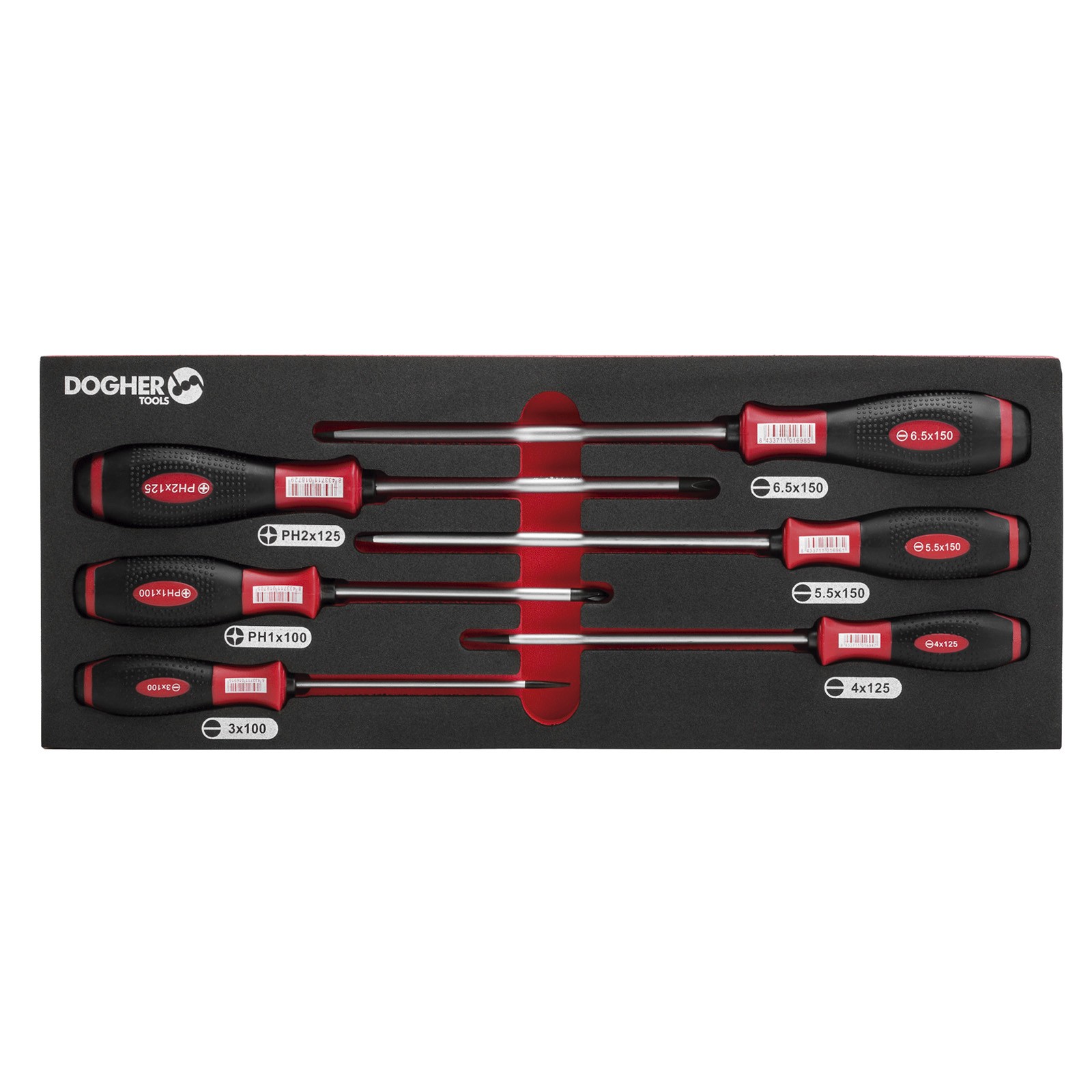 Bandeja Combinable DOGHER 1/4 - 6 Destornilladores Anti-Slip Boca Recta & Phillips