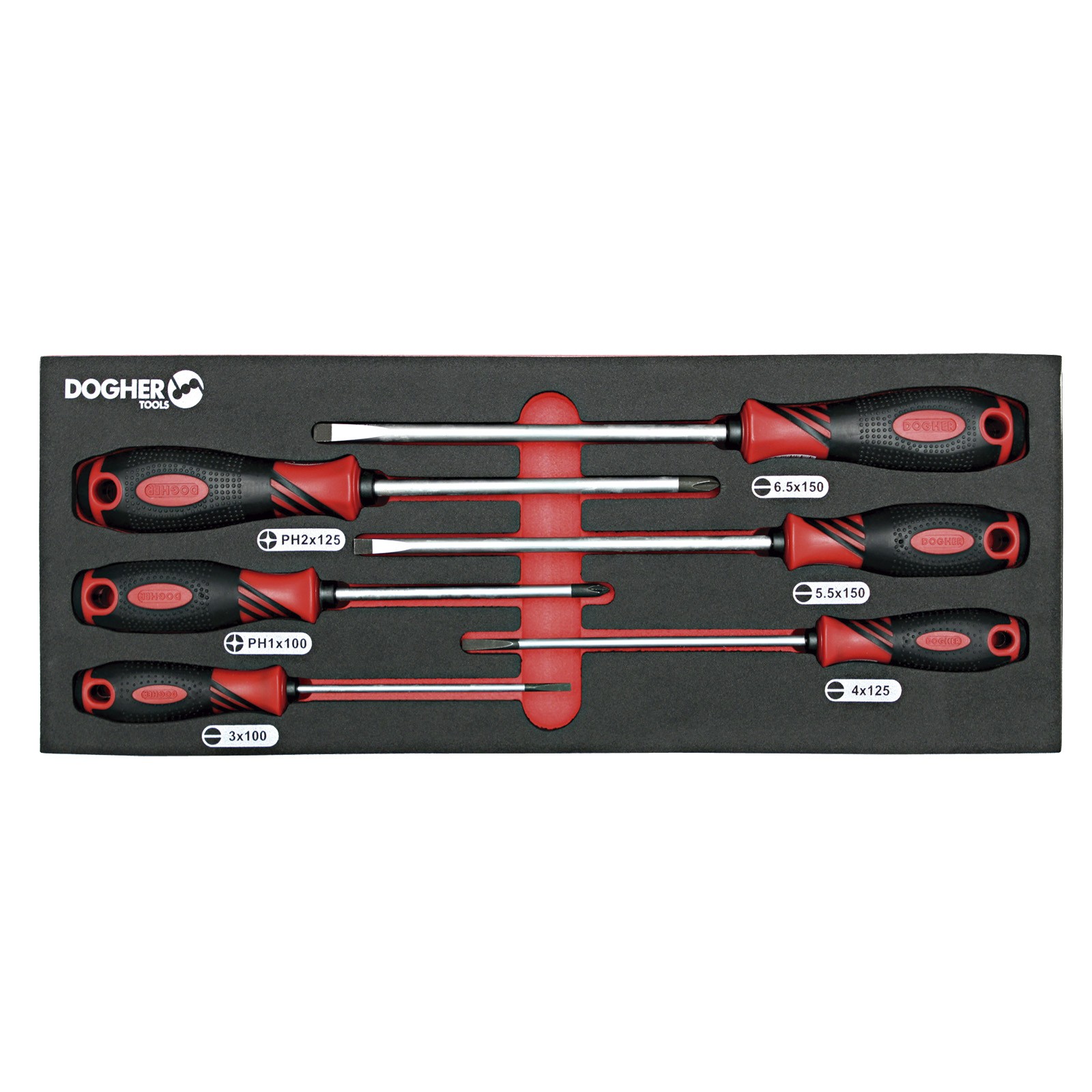 Bandeja Combinable DOGHER 1/4 - 6 Destornillador Anti-Slip Boca Recta & Pozidriv