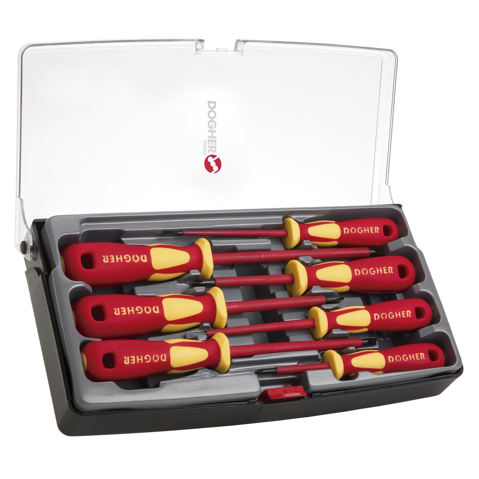 Juego 7 Destornillador Profesional Aislado DOGHER VDE 1000V CrMo Boca Recta-Phillips Estuche Plástico