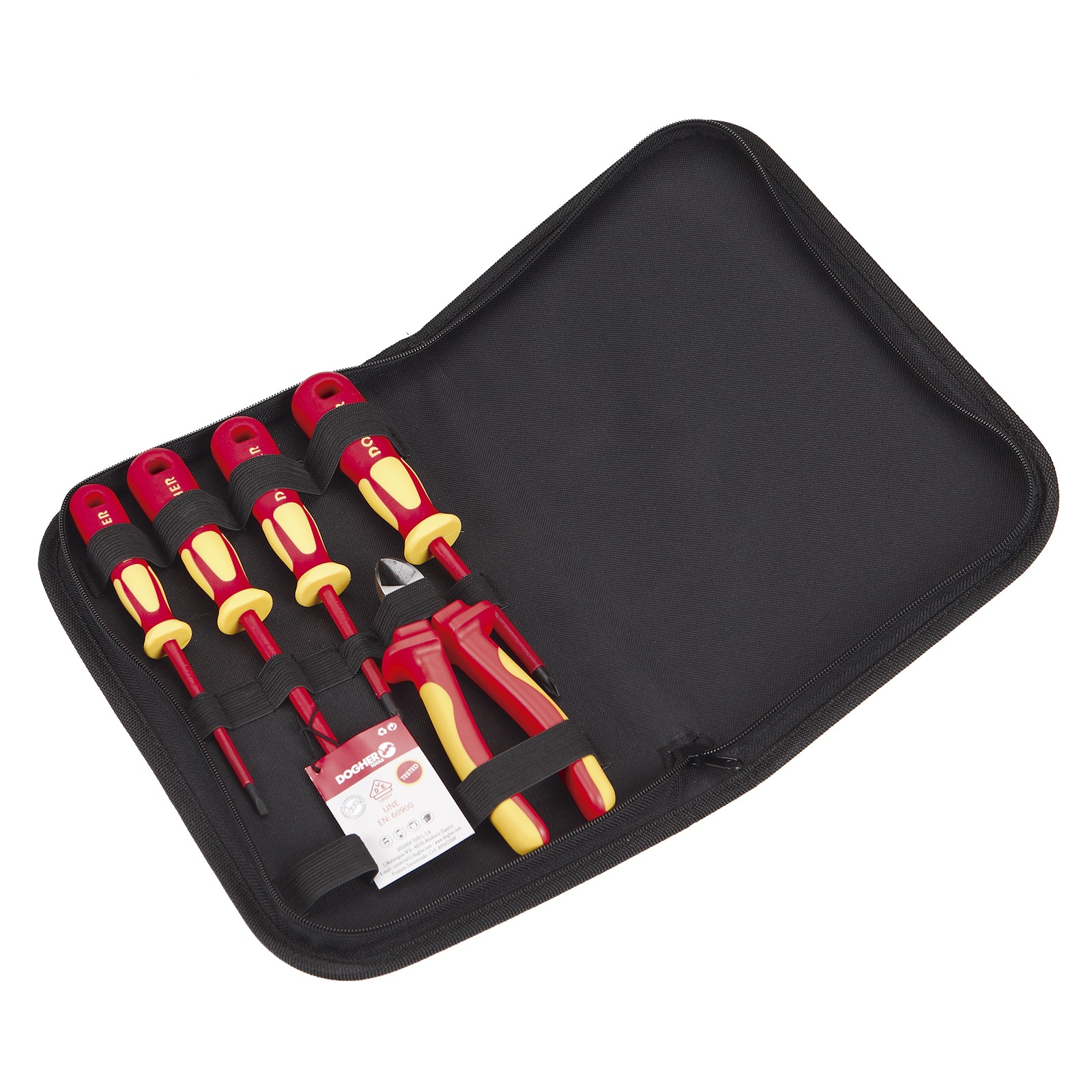 Funda Cremallera 5 Herramienta Aislada DOGHER VDE 1000V 4 Destornillador Boca Recta-Pozidriv + Alicate