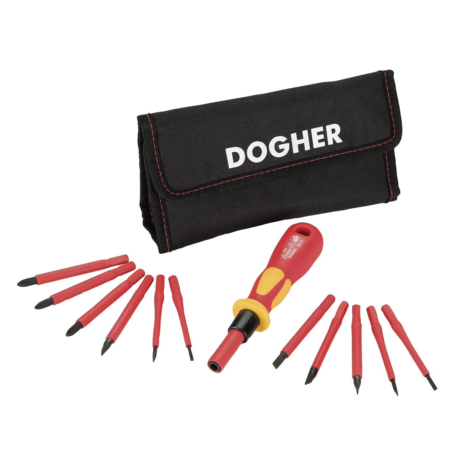 Juego 13 Piezas Destornillador DOGHER Varilla Intercambiable Aislada VDE 1000V CrMo Funda