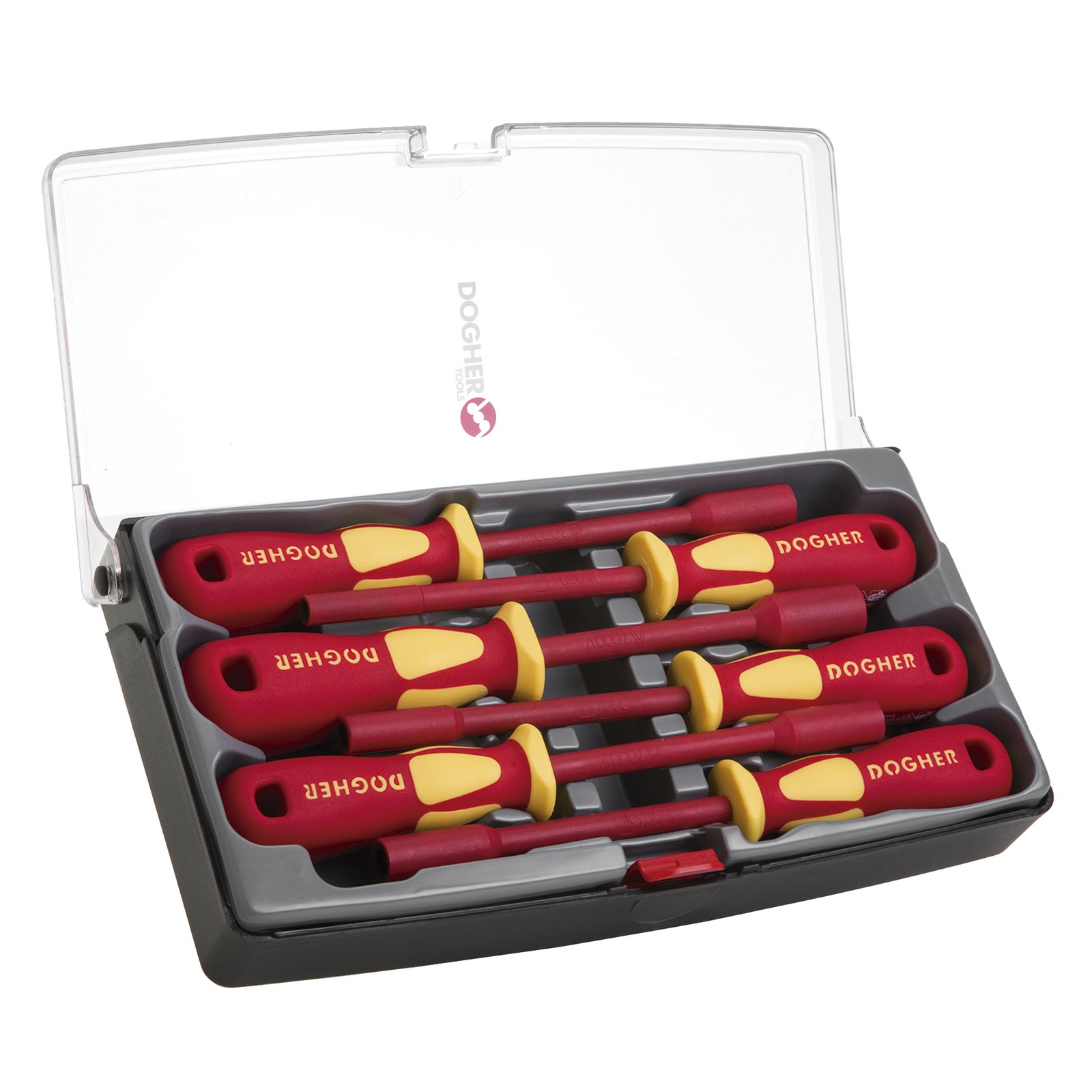 Juego 6 Destornillador Profesional Aislado DOGHER VDE 1000V CrMo Vaso Hexagonal Estuche Plástico