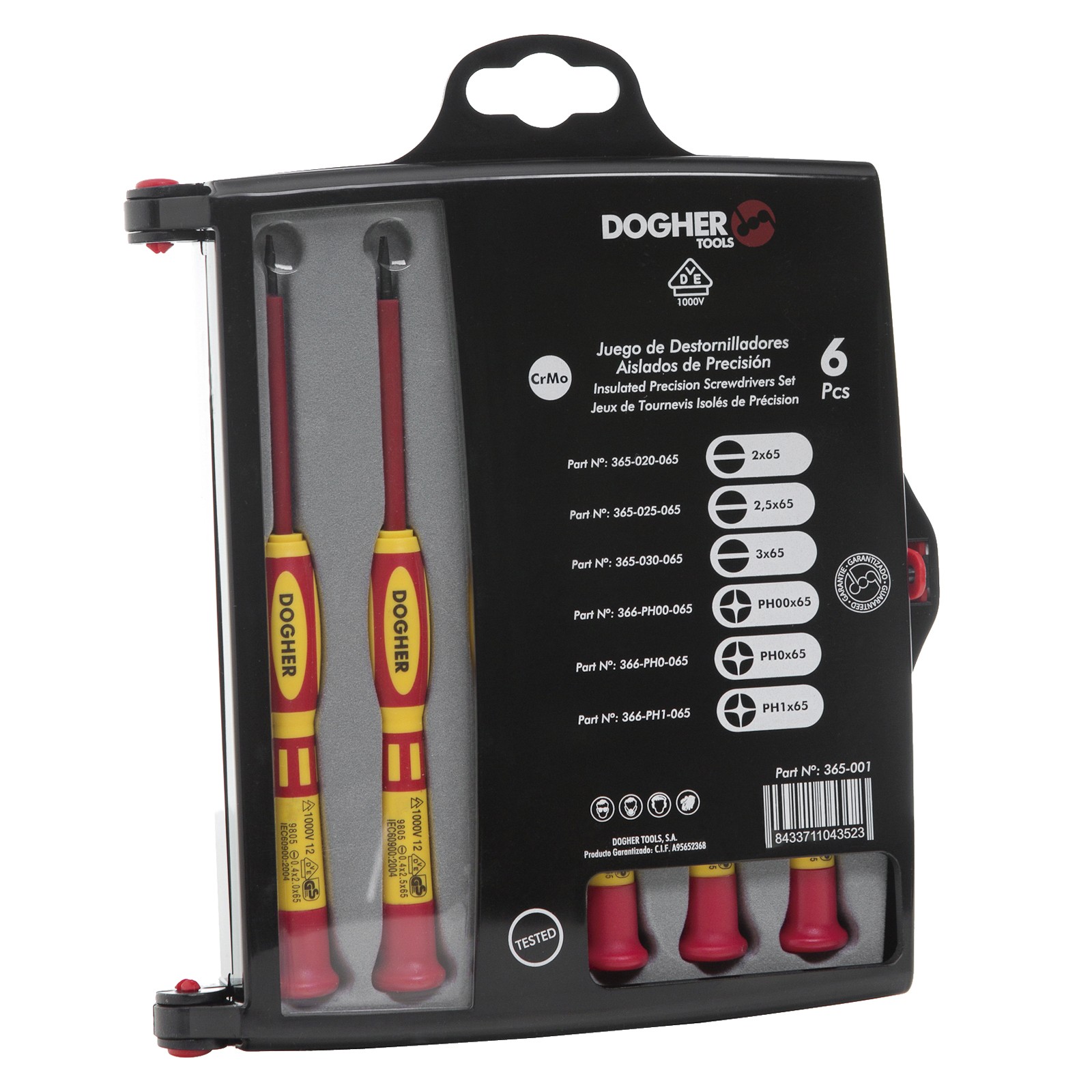 Juego 6 Destornillador Profesional Precisión Aislado DOGHER VDE 1000V Boca Recta - Phillips
