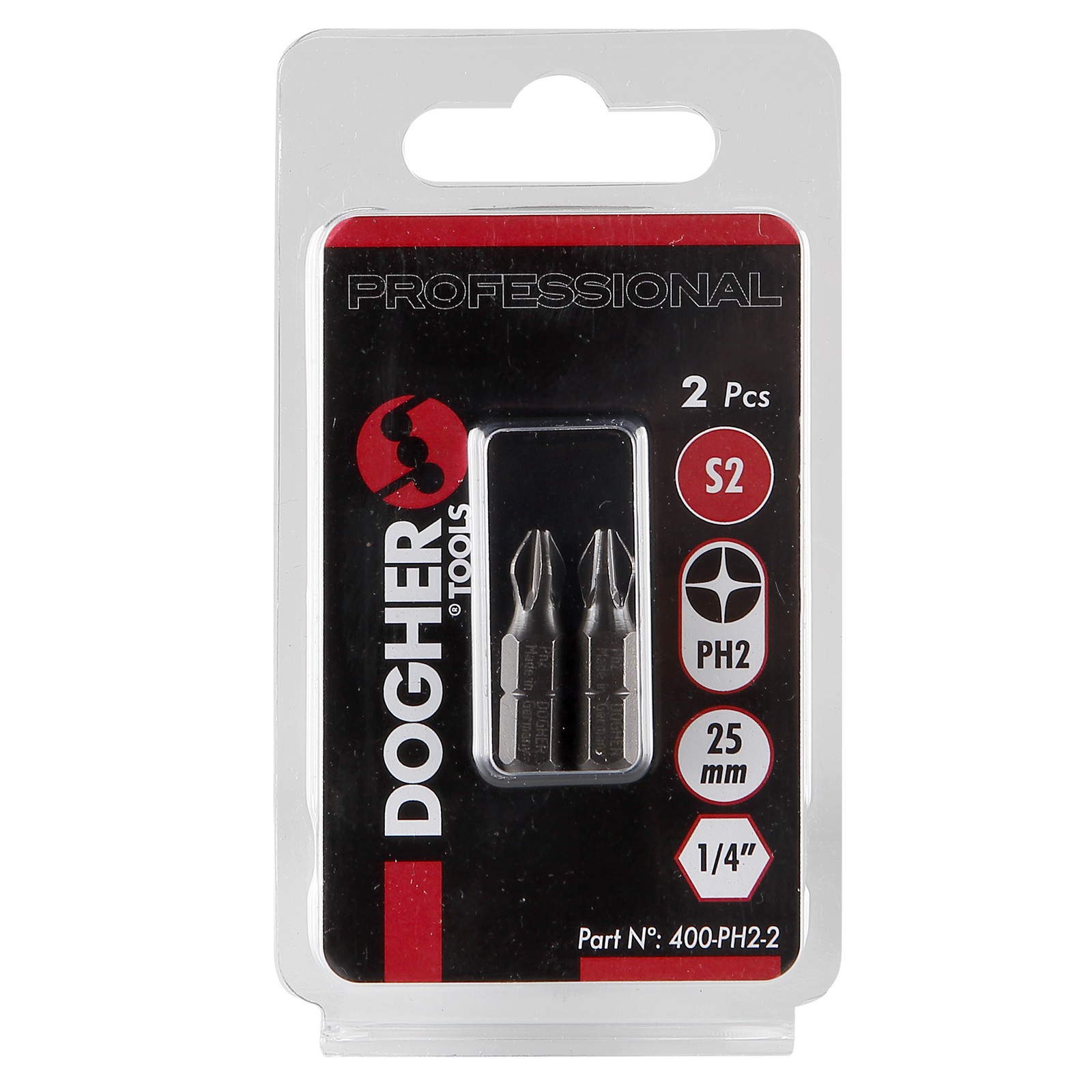 Imagen del producto Blíster 2 Puntas de Atornillar DOGHER S2 25mm Phillips