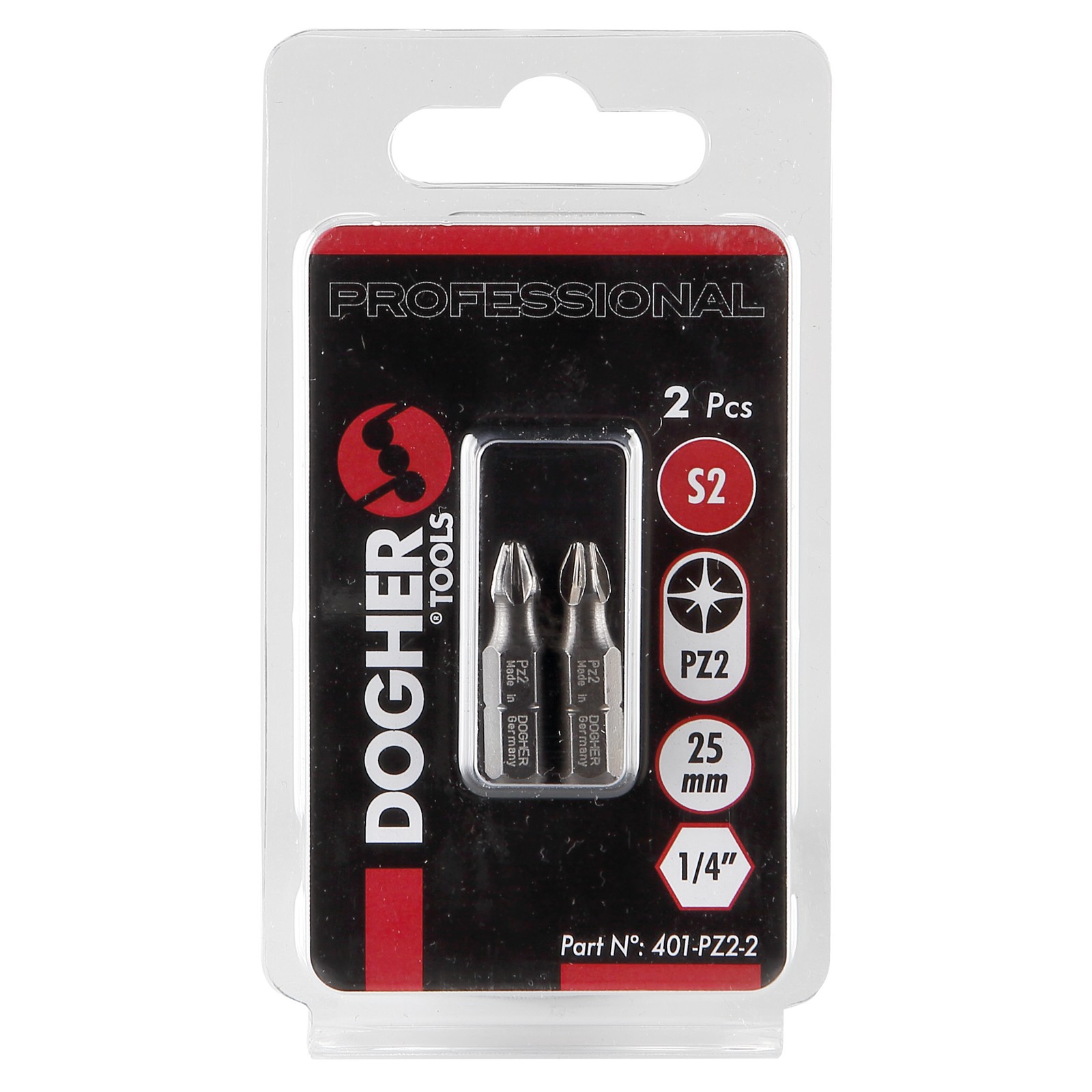 Imagen del producto Blíster 2 Puntas de Atornillar DOGHER S2 25mm Pozidriv