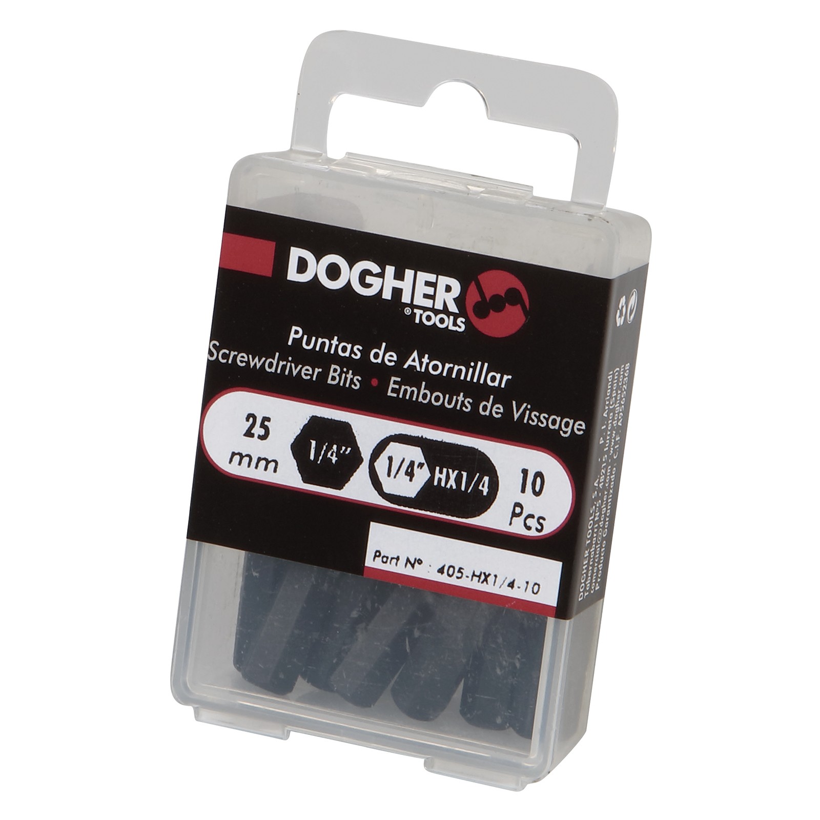 Caja 10 Puntas de Atornillar DOGHER S2 25mm Hexagonal Pulgadas H1/16"
