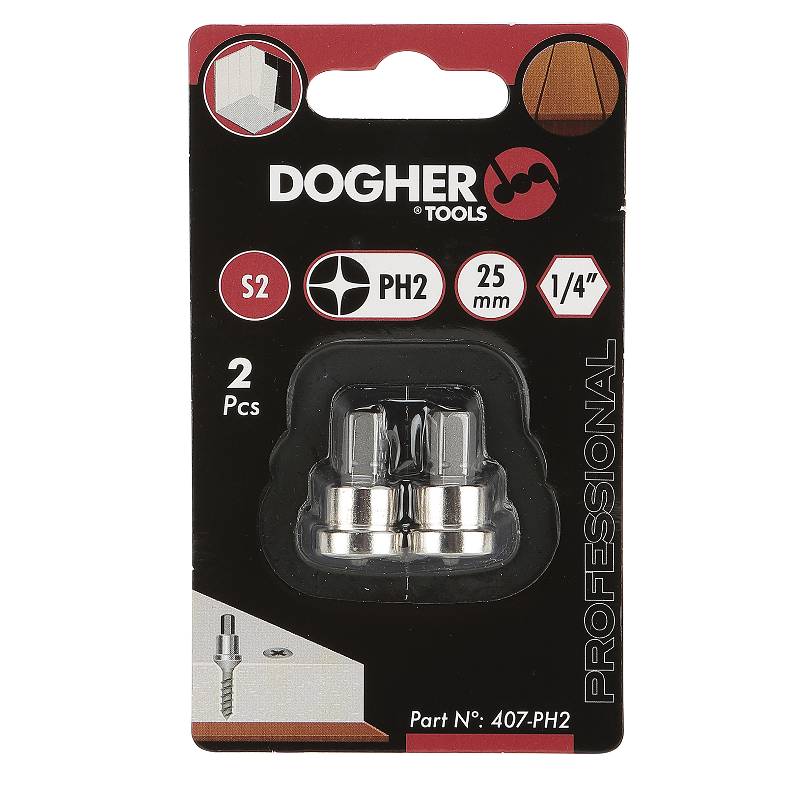 2 Puntas DOGHER Atornillar con Tope S2 Phillips 2X25